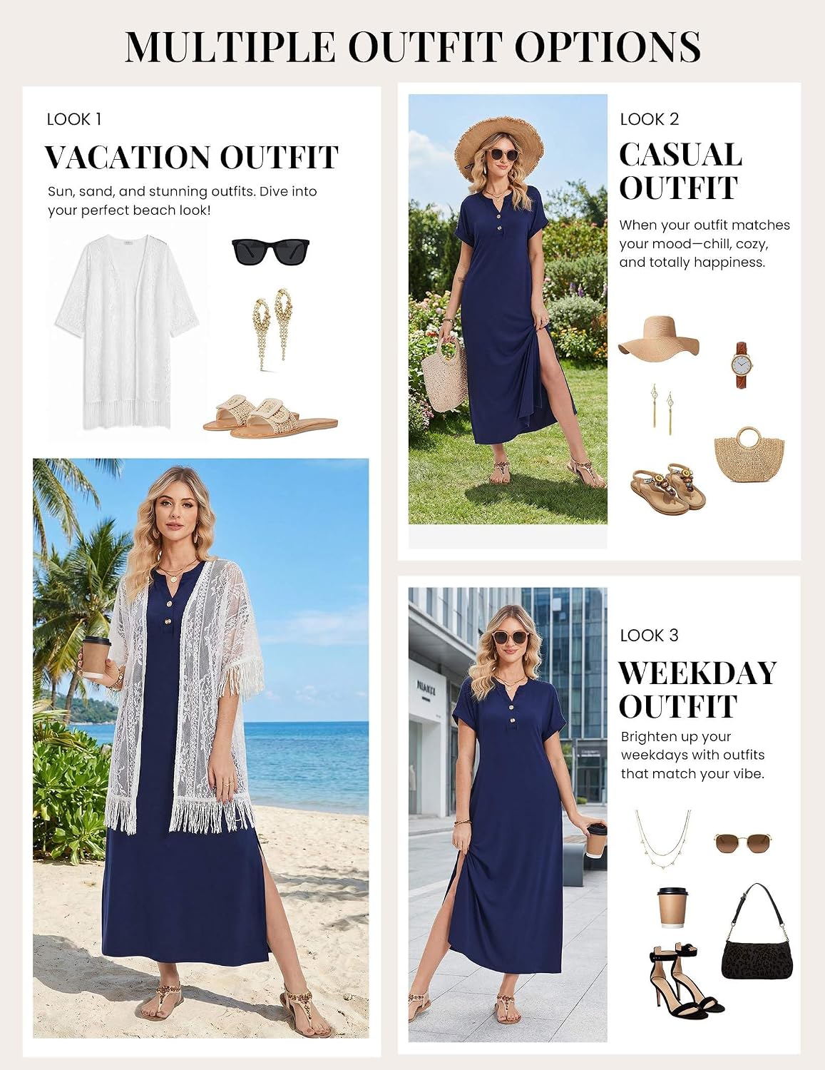 Zeagoo Summer Dresses for Women 2026 Maxi Dresses Vacation Sundress Short Sleeve Casual Sundresses Split Dress with Pockets