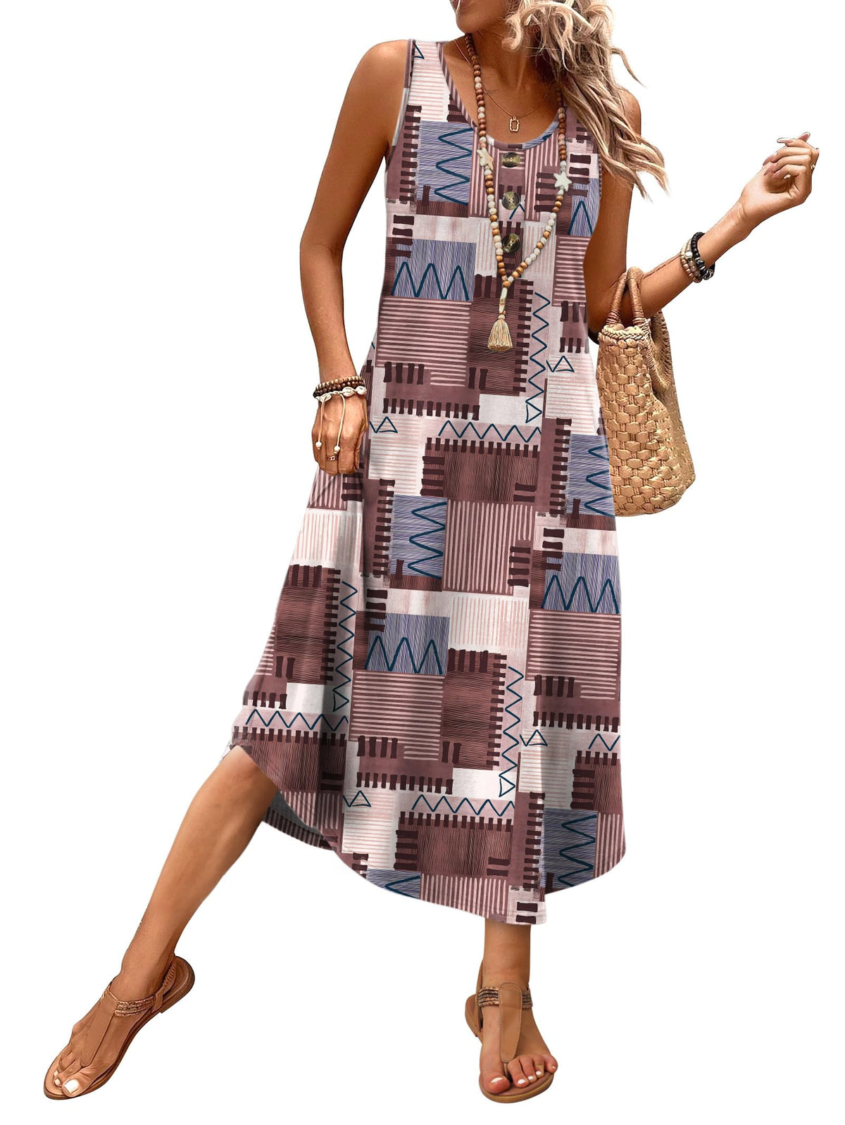 WIHOLL Summer Dresses for Women 2026 Button Front Sleeveless Casual Midi Dress Beach Vacation Sundresses with Pockets