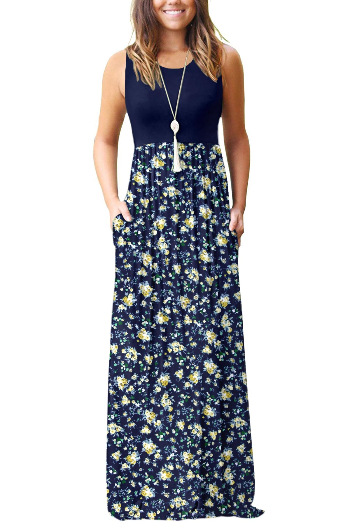AUSELILY Women's Summer Sleeveless Loose Plain Casual Long Maxi Dresses
