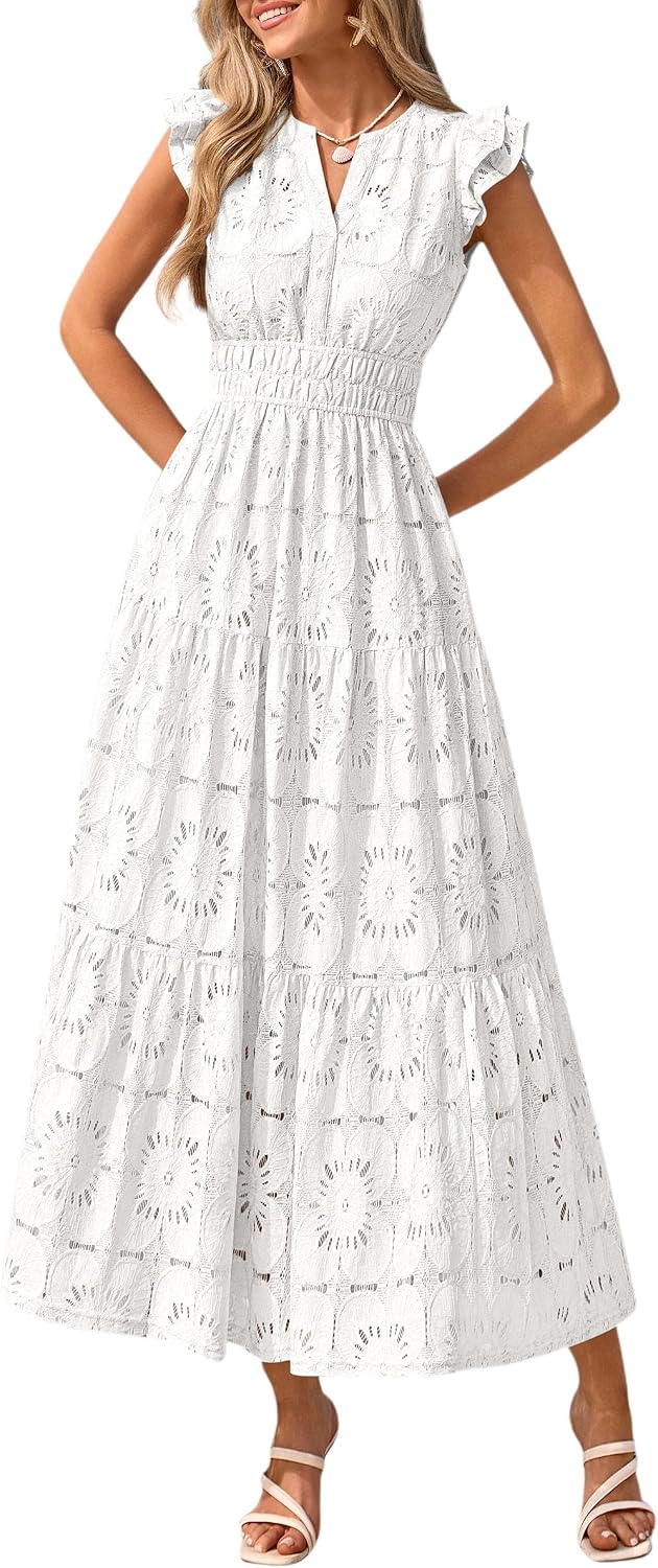 PRETTYGARDEN Women's Summer Eyelet Boho Maxi Dresses
