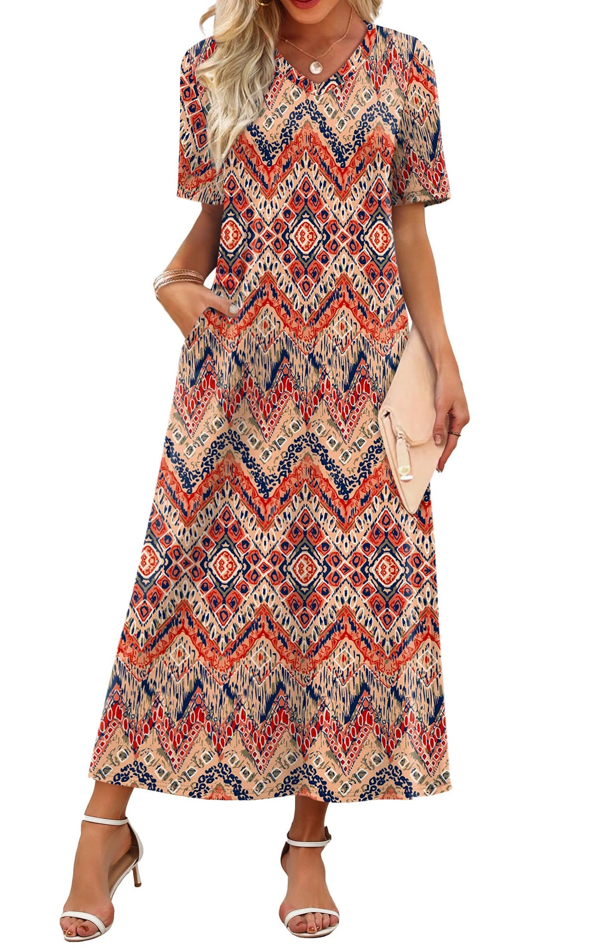 WIHOLL Women's Maxi Dresses V Neck Vacation Beach Sundresses Floral Travel Summer Dress