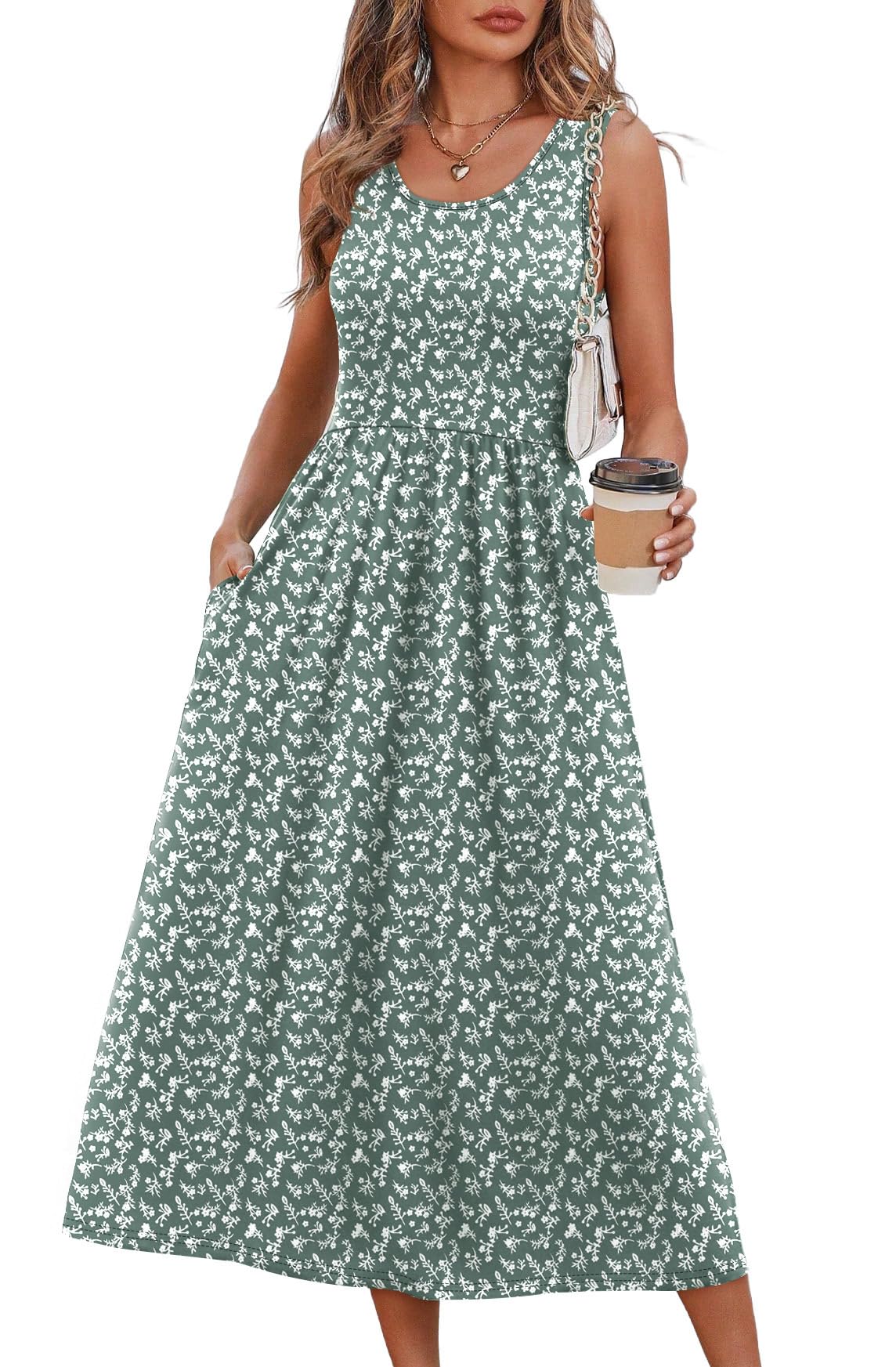 WIHOLL Summer Dresses for Women Flowy Casual Midi Dress Beach Vacation Sundresses with Pockets