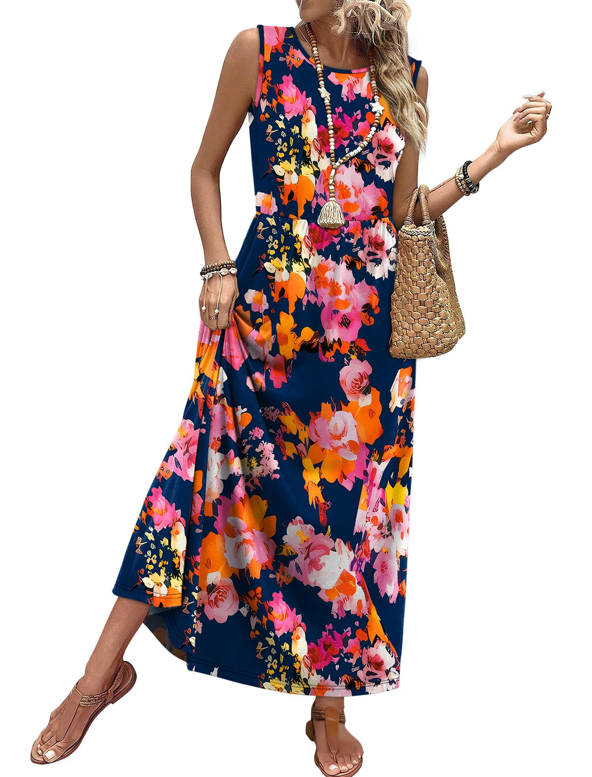 WIHOLL Summer Dresses for Women 2026 Maxi Dresses Long Flowy A Line Sleeveless Sundresses with Pockets