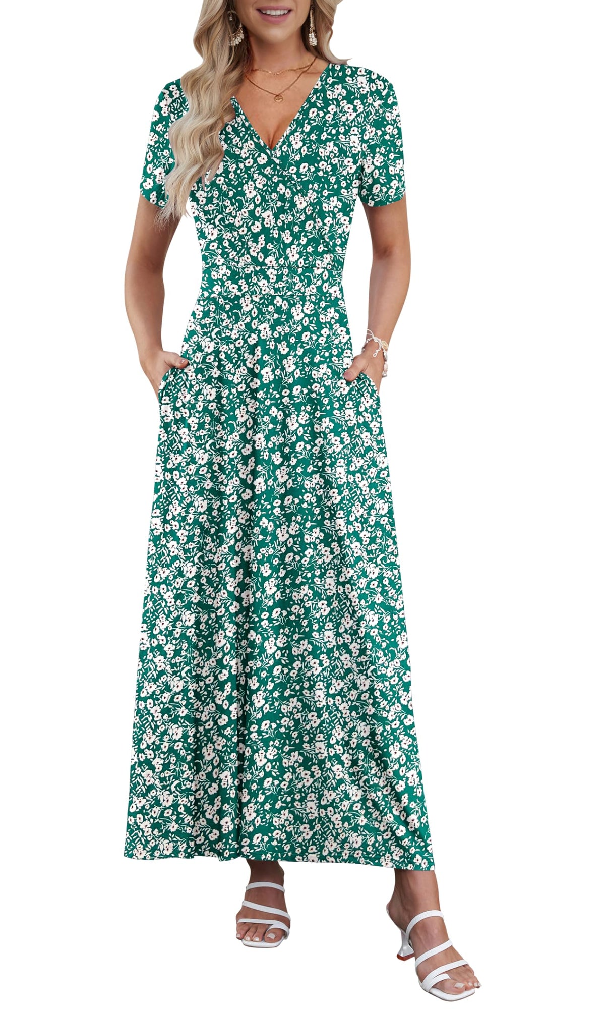 AUSELILY Maxi Dresses for Women Ankle Length Floral Beach Long Flowy Dress
