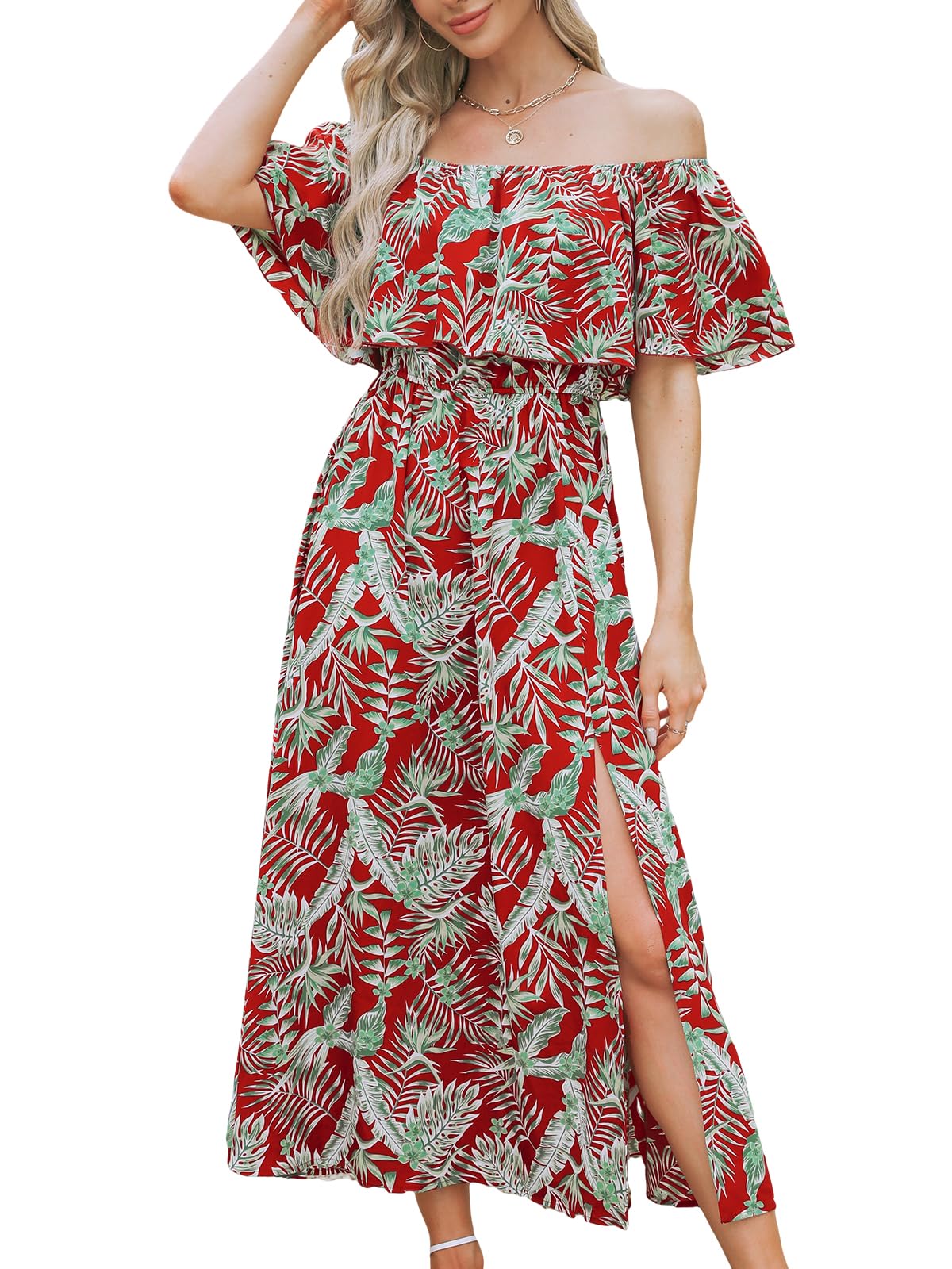 CUPSHE Womens Ruffle Floral Maxi Summer Dress Off Shoulder Beach Dress