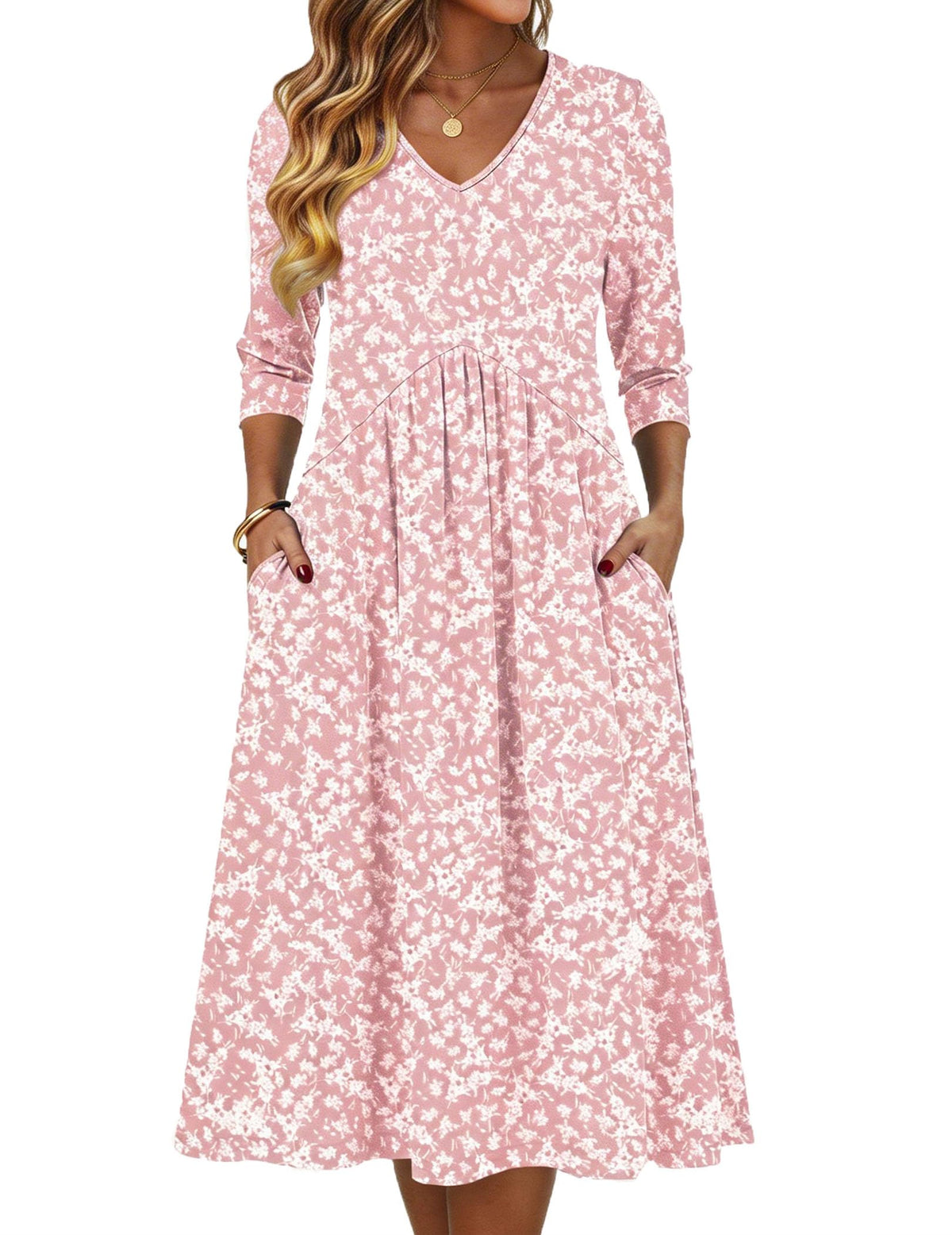Zeagoo Summer Dresses for Women 2026 3/4 Sleeve Casual Midi Tshirt Dresses