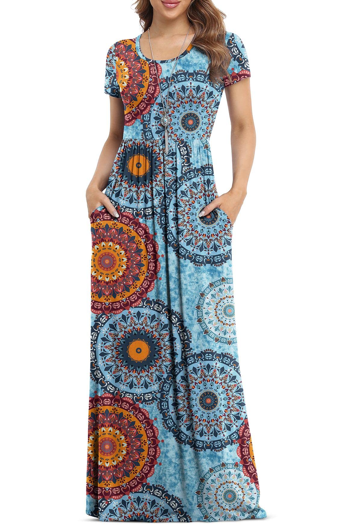 VIISHOW Women's Short Sleeve Loose Plain Maxi Dresses Casual Long Dresses with Pockets