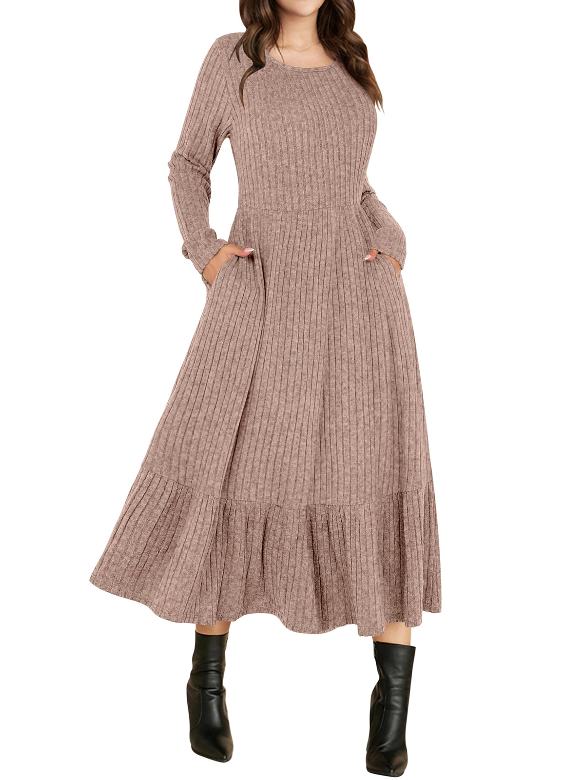 ANRABESS Womens Fall Long Sleeve Midi Dress