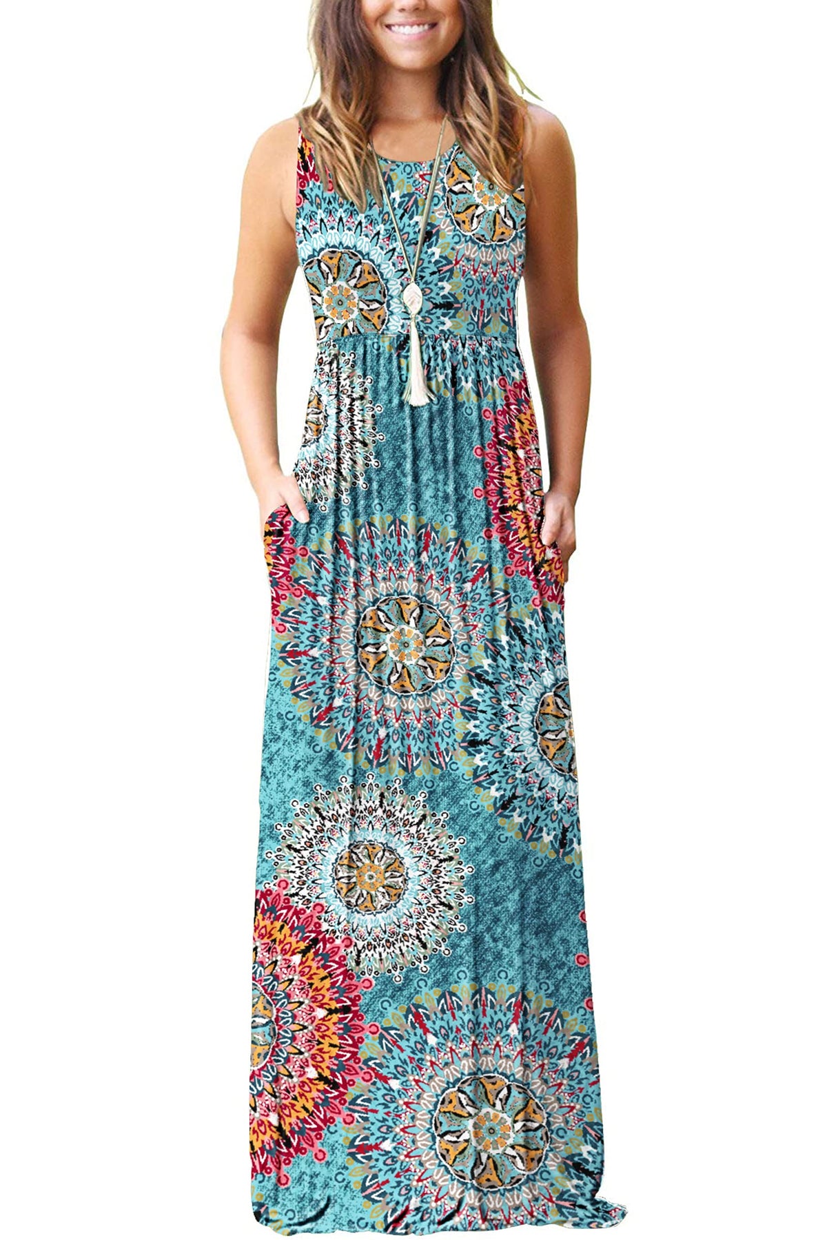 AUSELILY Women's Summer Sleeveless Loose Plain Casual Long Maxi Dresses
