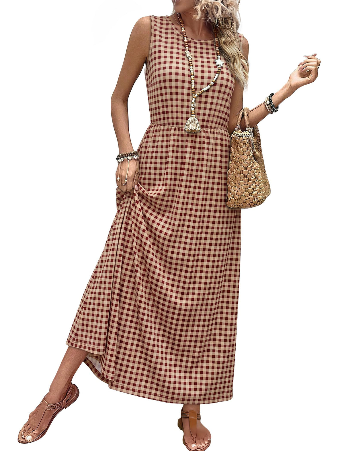 WIHOLL Summer Dresses for Women 2026 Maxi Dresses Long Flowy A Line Sleeveless Sundresses with Pockets