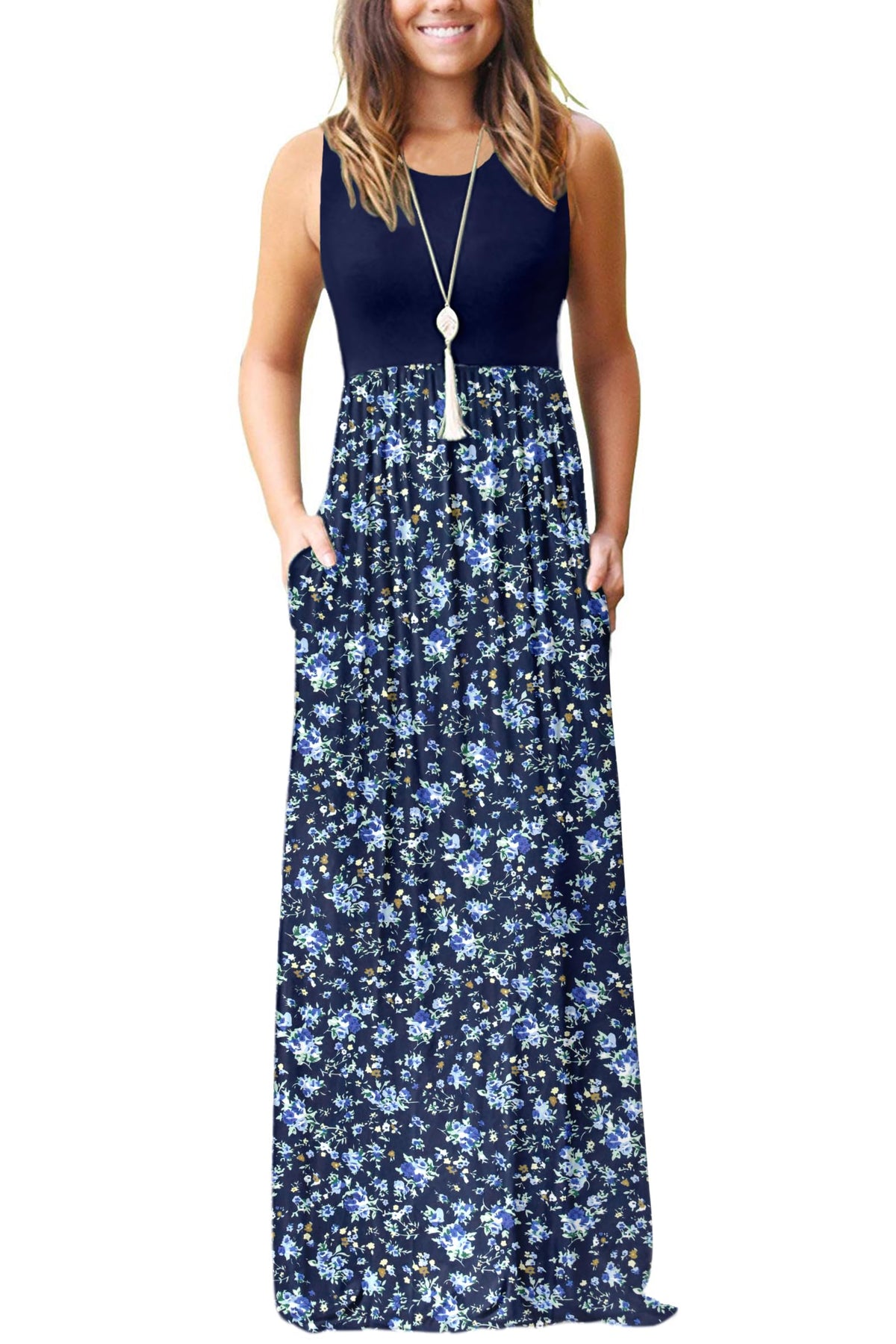 AUSELILY Women's Summer Sleeveless Loose Plain Casual Long Maxi Dresses