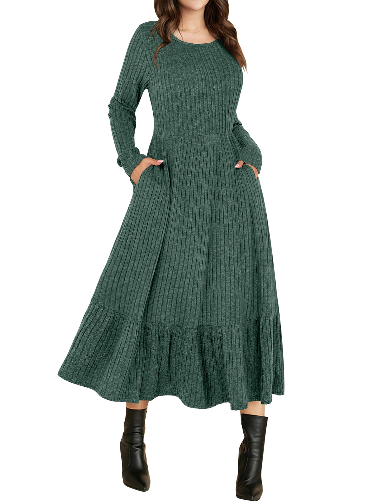 ANRABESS Womens Fall Long Sleeve Midi Dress
