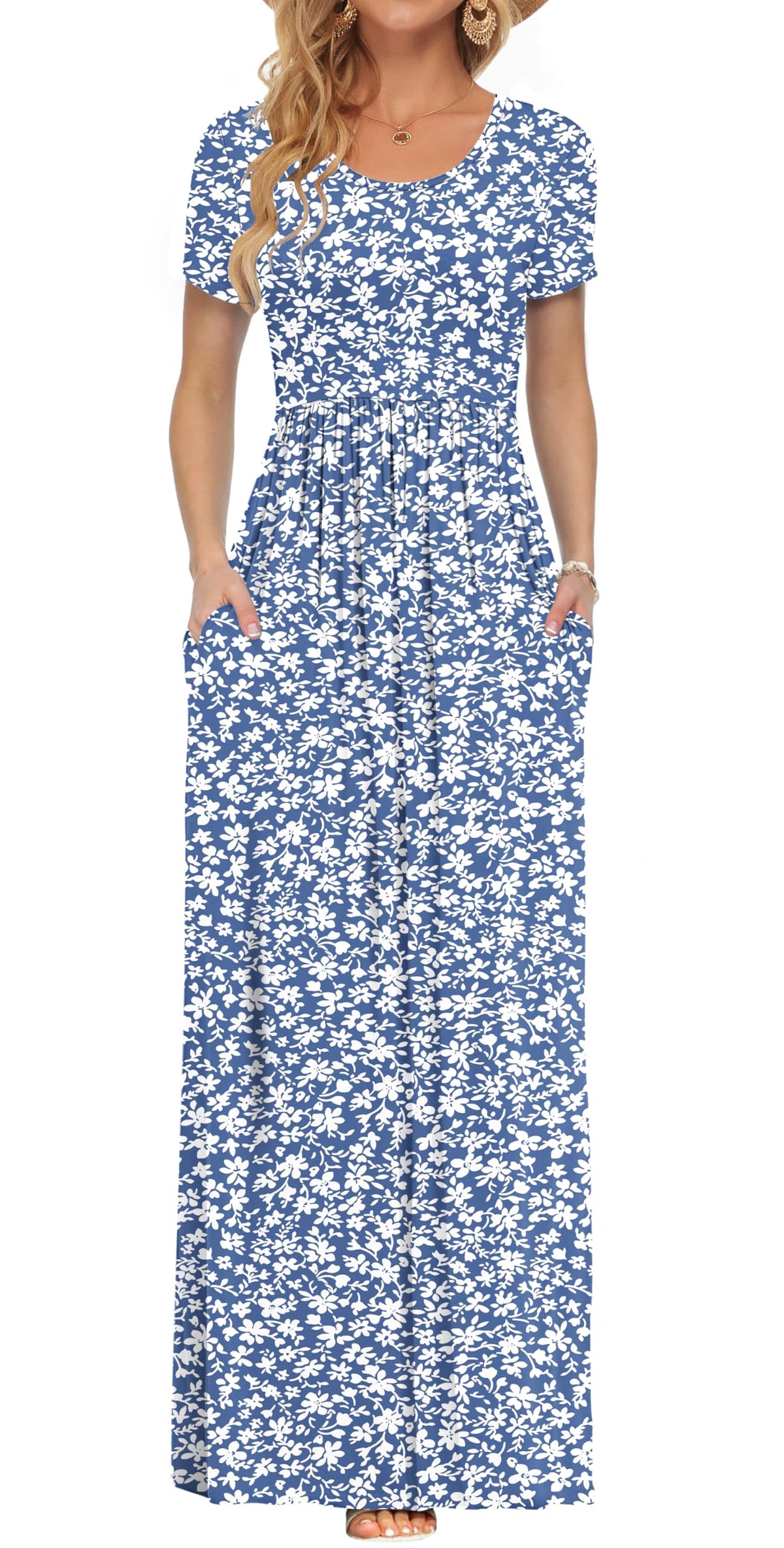 AUSELILY Women's Summer Short Sleeve Loose Plain Casual Long Maxi Dresses