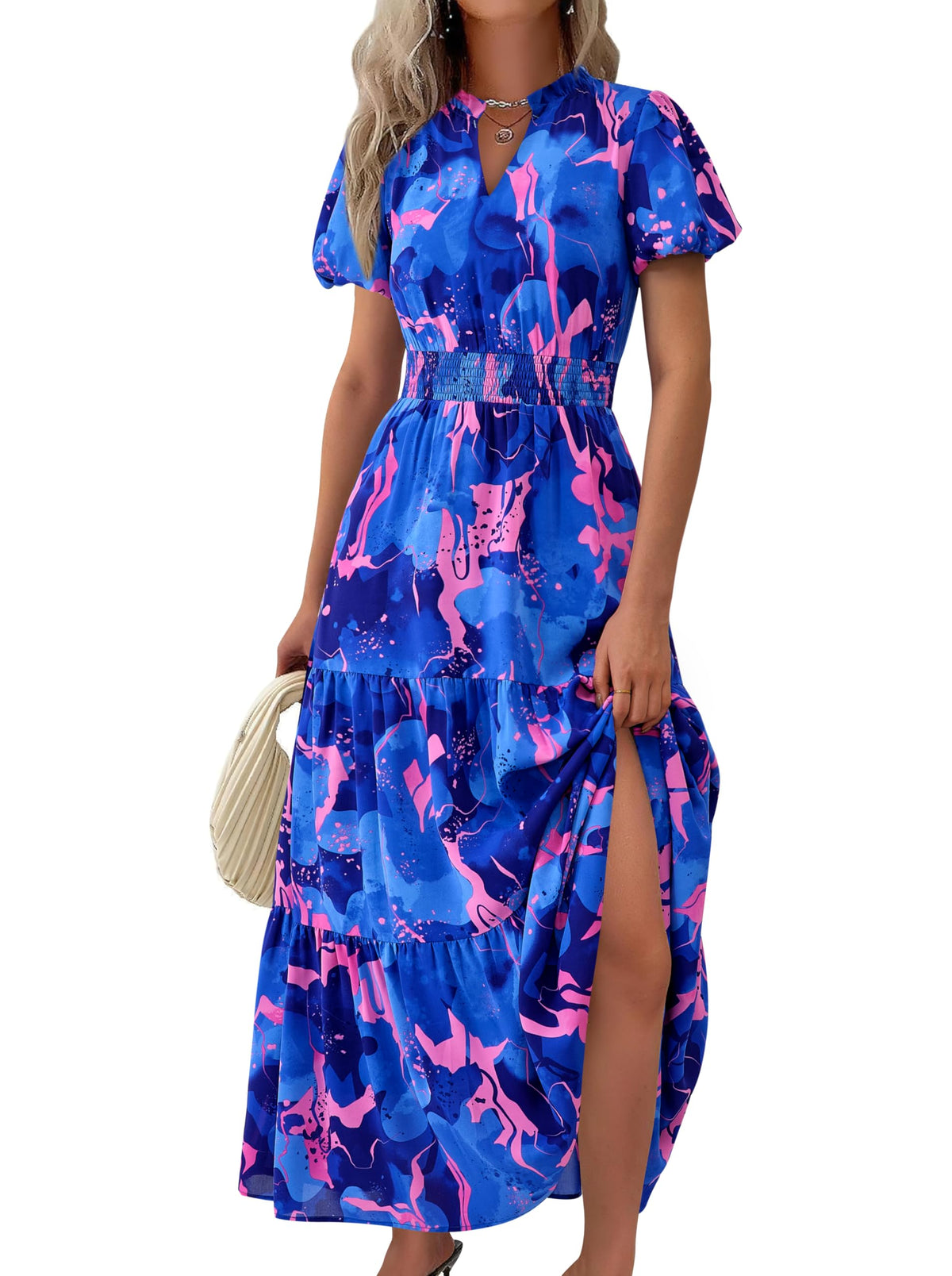 MASCOMODA Summer Maxi Dresses for Women 2026 Short Sleeve Long Floral Dress