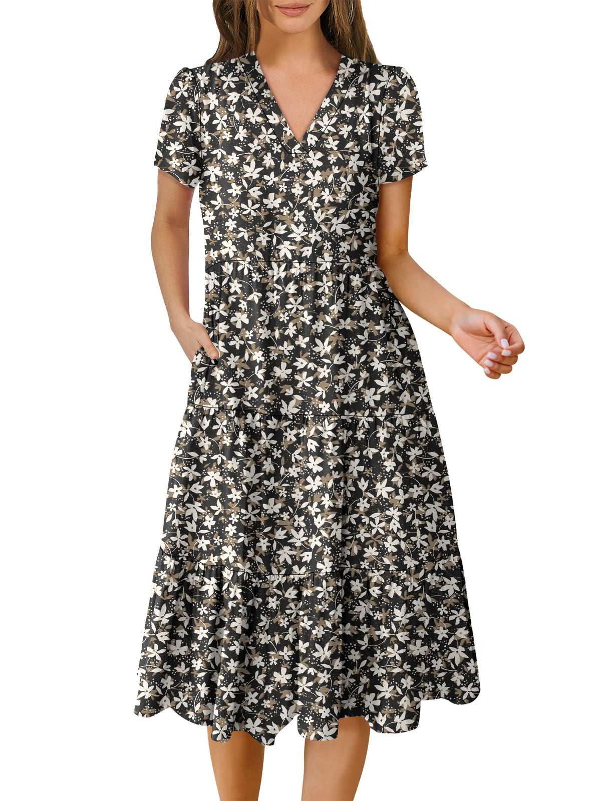 ANRABESS Womens Summer Casual Dresses Short Sleeve Boho Midi Dress