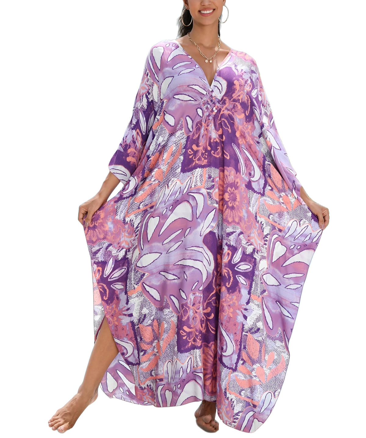 KEYLORTING Plus Size Kaftan Dress Women, African Moo Moo Print Caftan, Batwing Dress, Beach Cover Up for Party and Loungewear