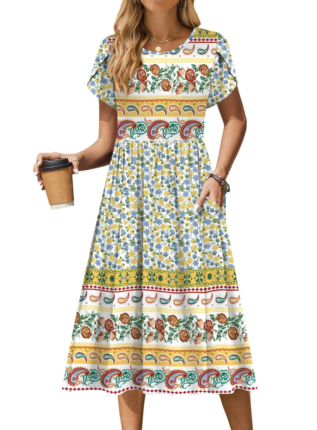 Zeagoo Womens Summer Dresses Casual Aline Midi Dress Short Sleeve Floral Tshirt Dress Flowy Beach Sundresses with Pockets