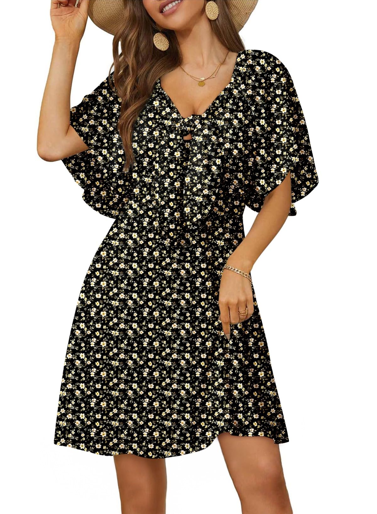 Dokotoo Womens Dresses 2026 Deep V Neck Elegant Bow tie Mini Dress S-XL