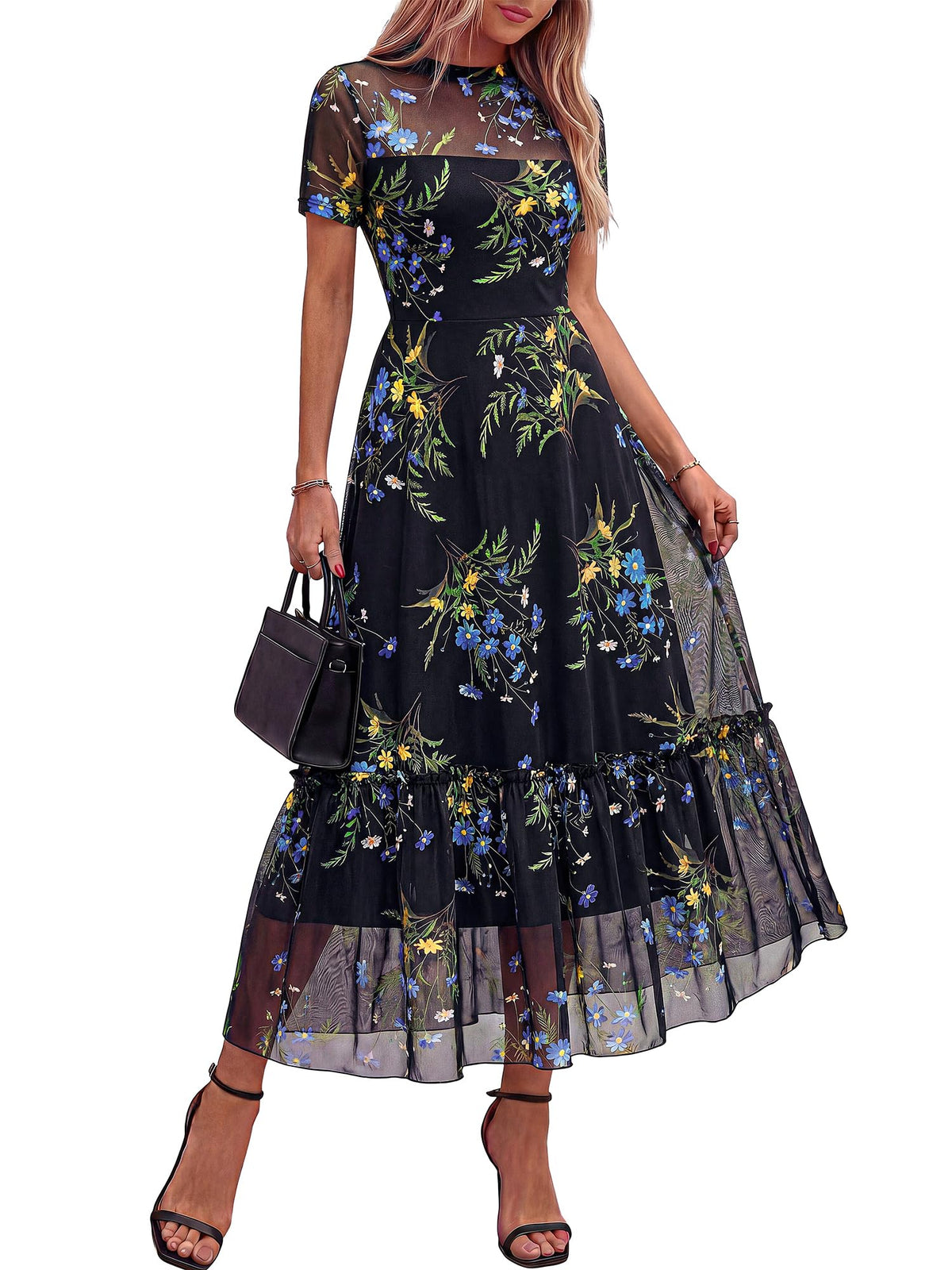 BTFBM Womens Mesh Ruffle Boho Cocktail Dresses