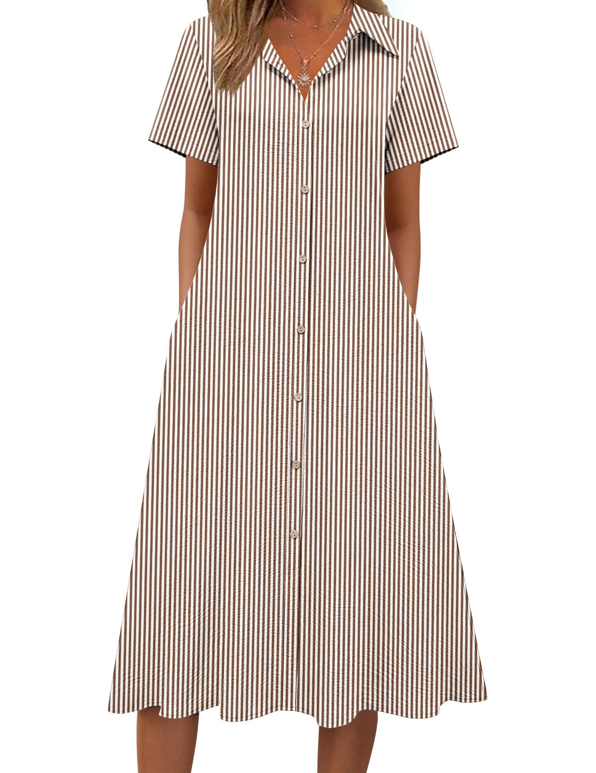 Zeagoo Summer Dresses for Women 2026 Button Down Shirt Dresses Aline Long Sundress Short Sleeve Beach Travel Cover Up