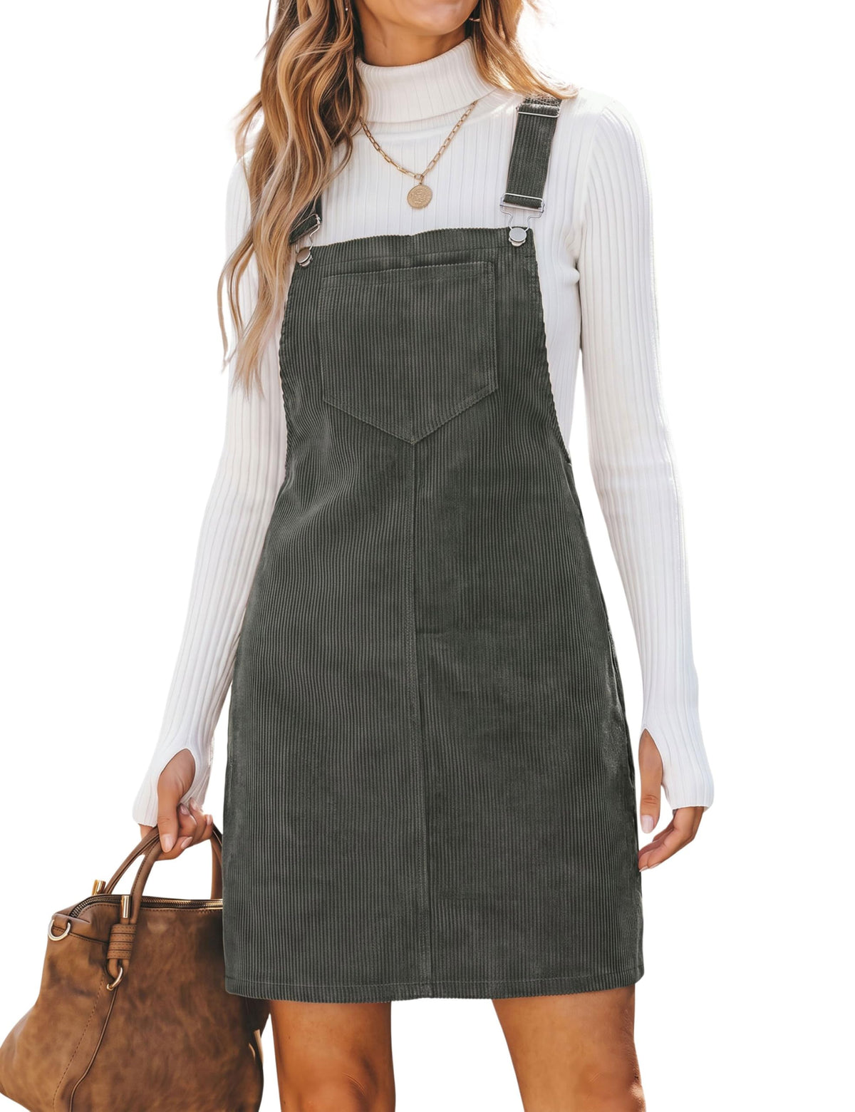 Hooever Women's Corduroy Overall Bib Dress Pinafore Suspender Skirt Jumper
