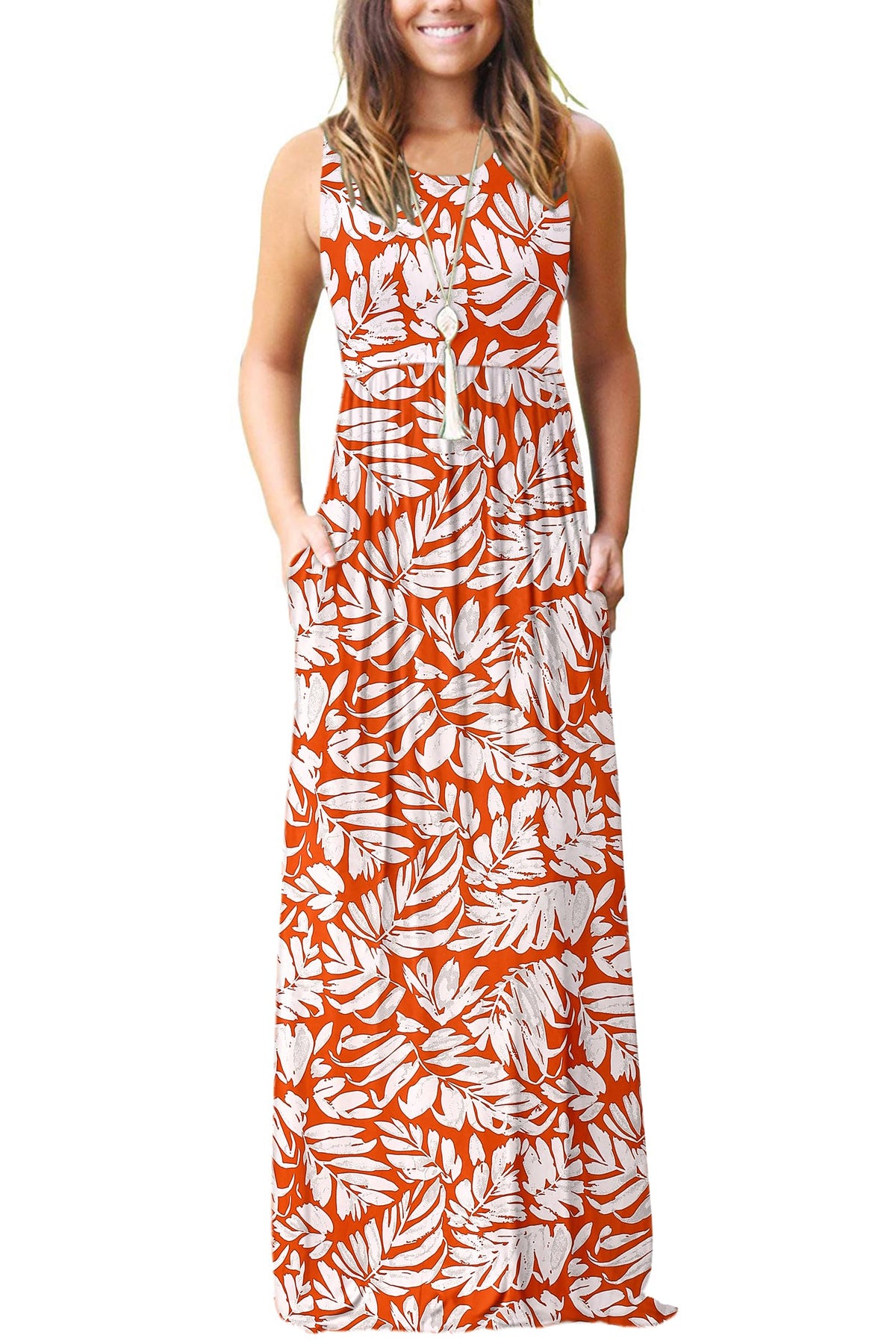AUSELILY Women's Summer Sleeveless Loose Plain Casual Long Maxi Dresses