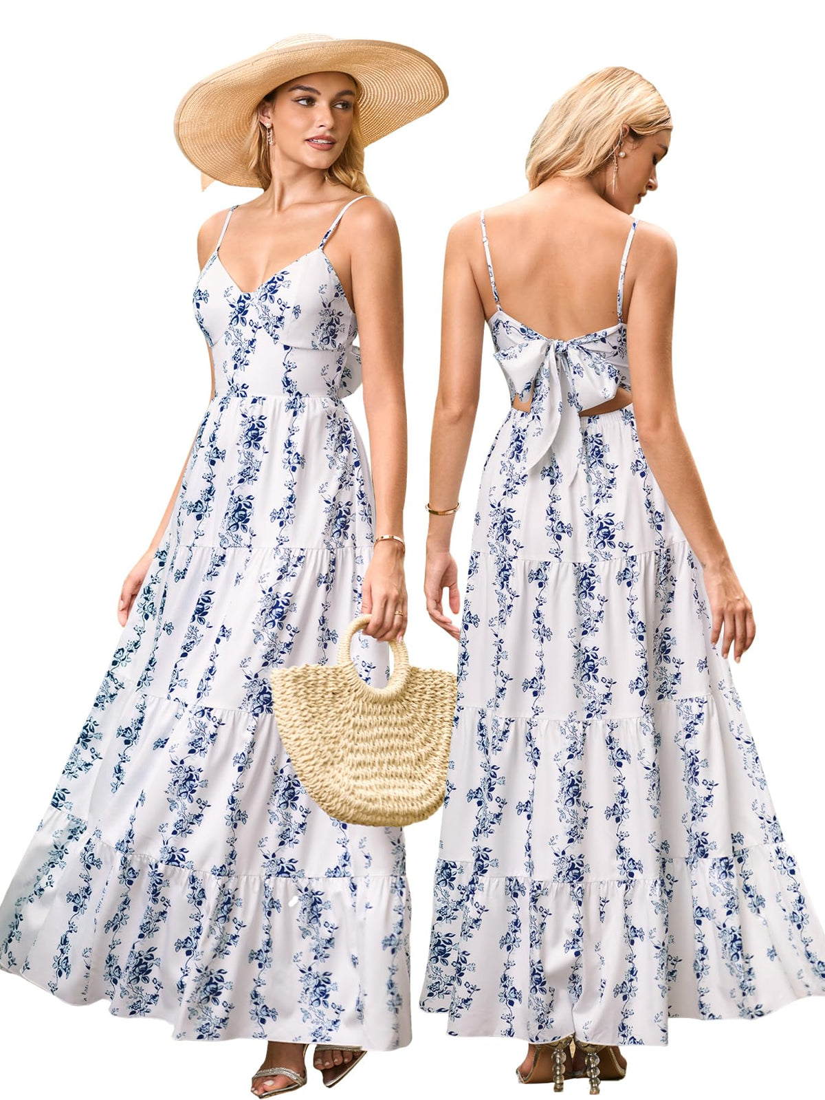 HTZMO Women Summer Floral Maxi Sundress Boho Beach Long Dress