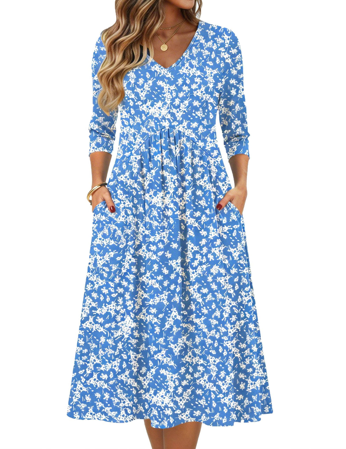 Zeagoo Summer Dresses for Women 2026 3/4 Sleeve Casual Midi Tshirt Dresses