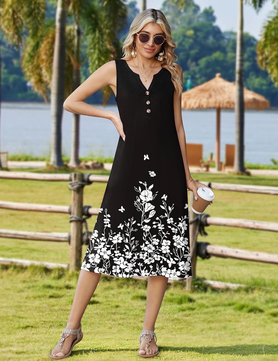 Zeagoo Summer Dress for Women 2026 Sleeveless Tank Midi Dress Vacation Beach Sundress Aline Boho Clothing