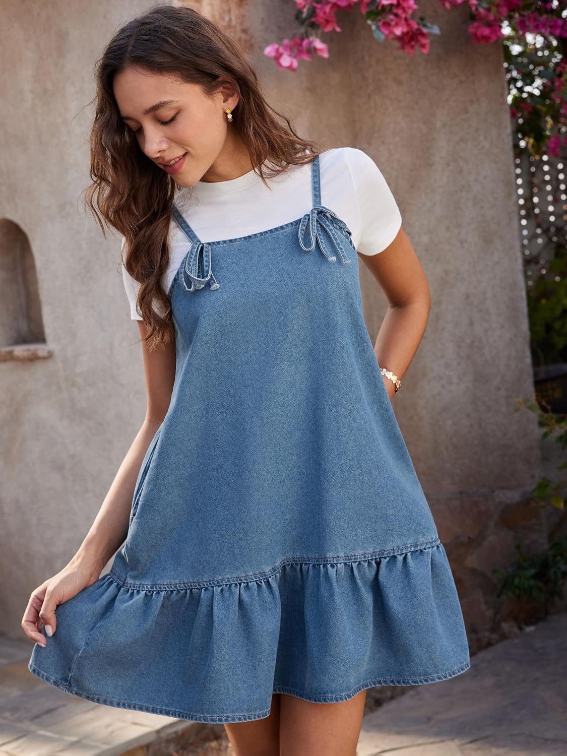 CIDER Womens Denim Overall Dress Jumper with Pockets Adjustable Strap