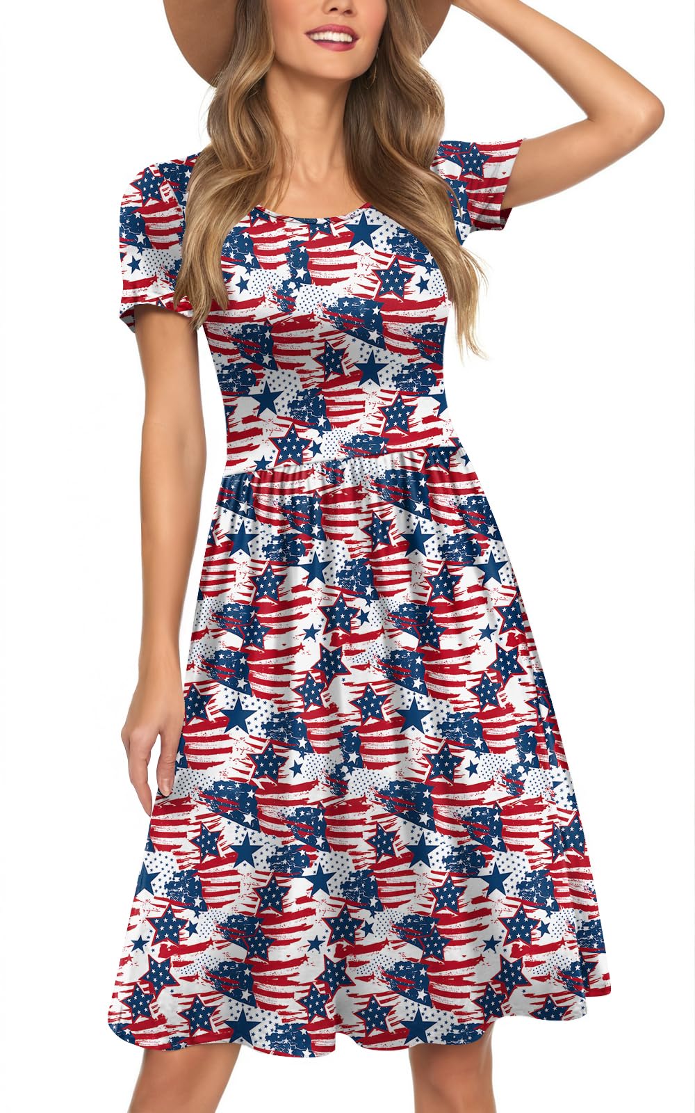 Womens Short Sleeve Empire Waist Dresses Casual Summer Dress
