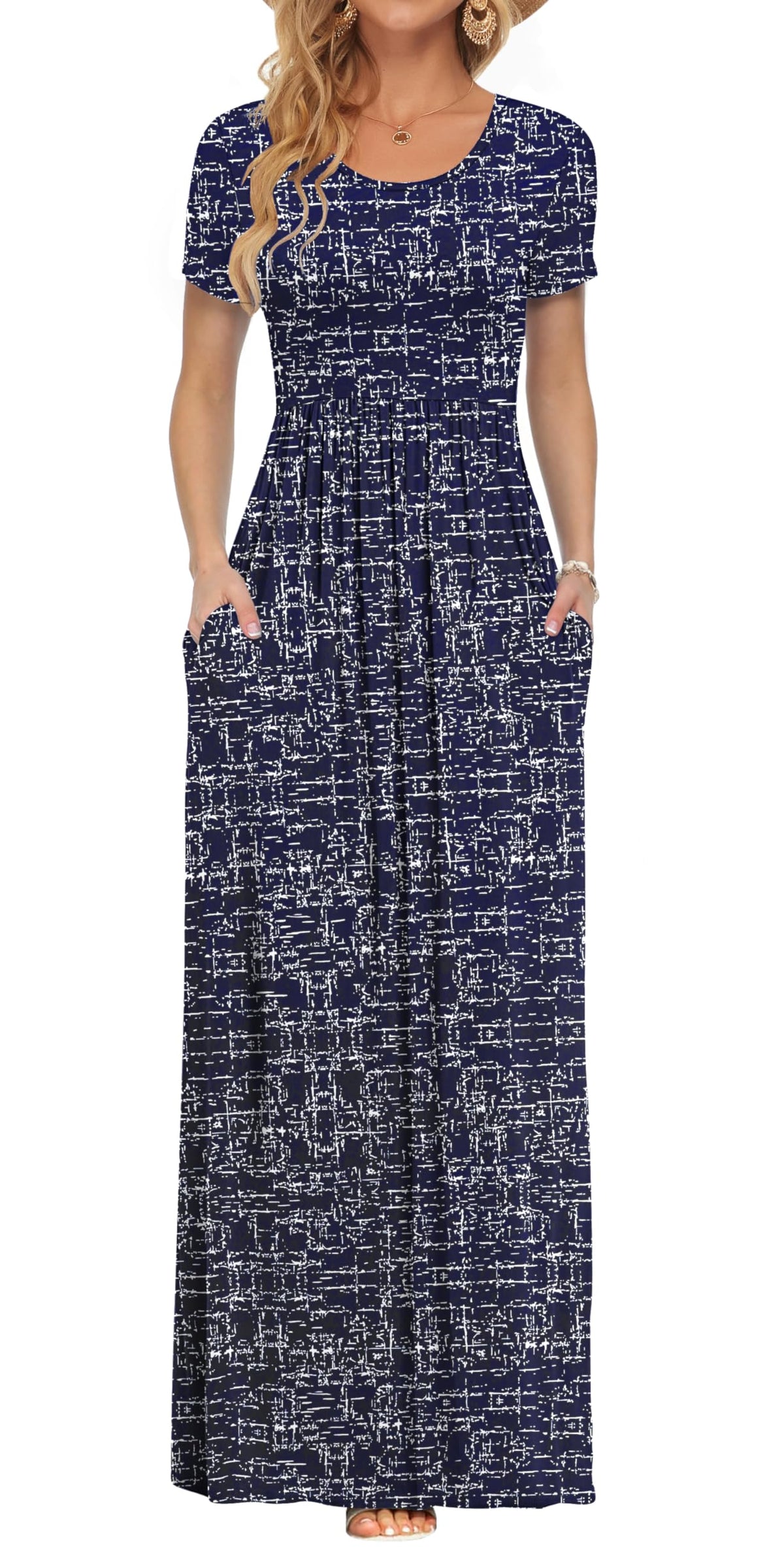 AUSELILY Women's Summer Short Sleeve Loose Plain Casual Long Maxi Dresses