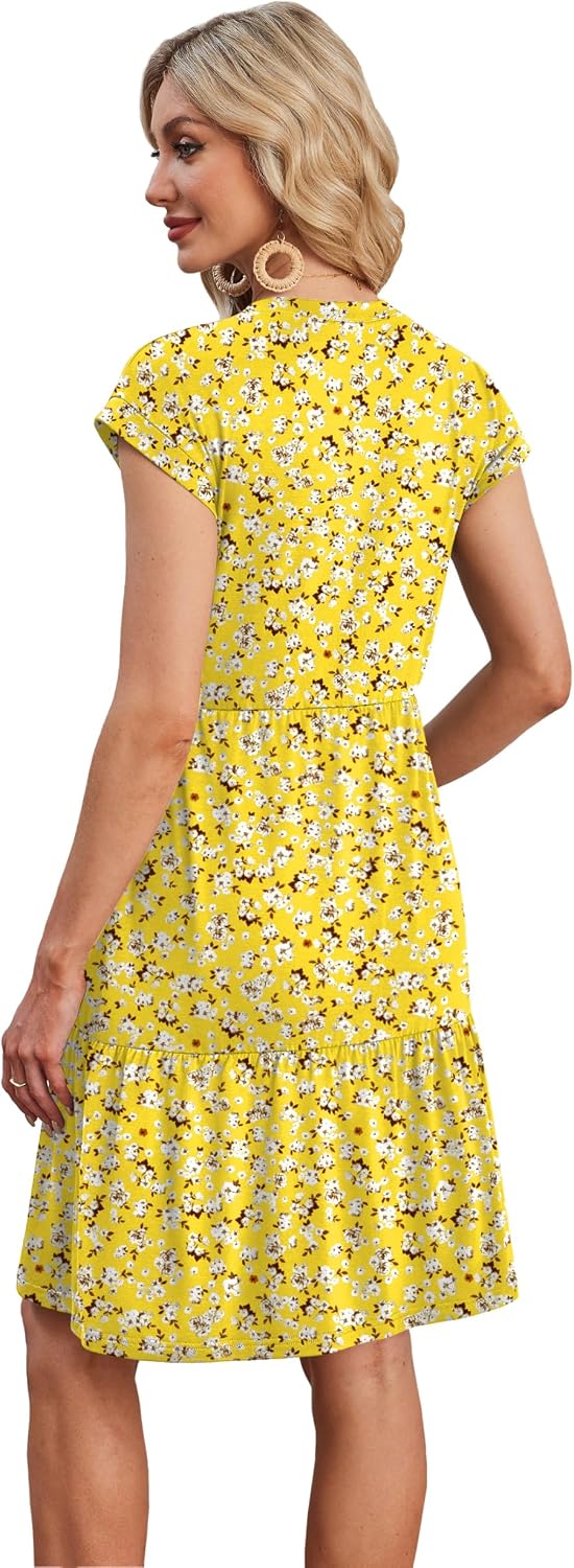 WIHOLL Summer Dresses for Women 2026 Cap Sleeve Casual Sundresses Floral Tiered Swing Fashion Beach Vacation Dress