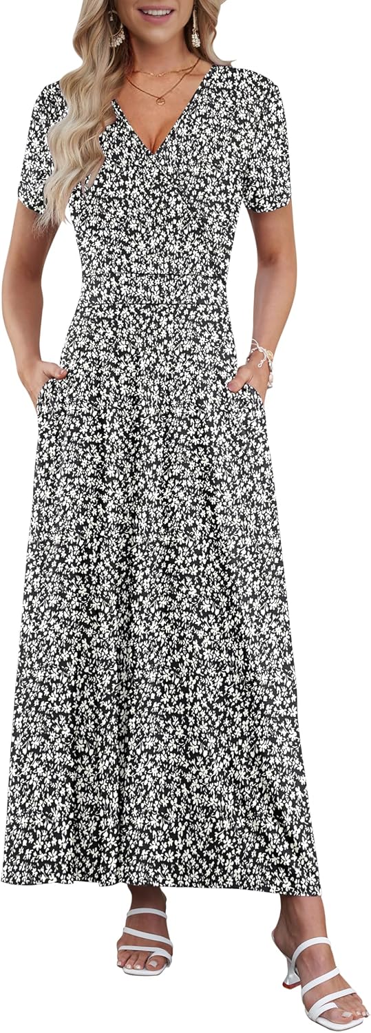 AUSELILY Maxi Dresses for Women Ankle Length Floral Beach Long Flowy Dress