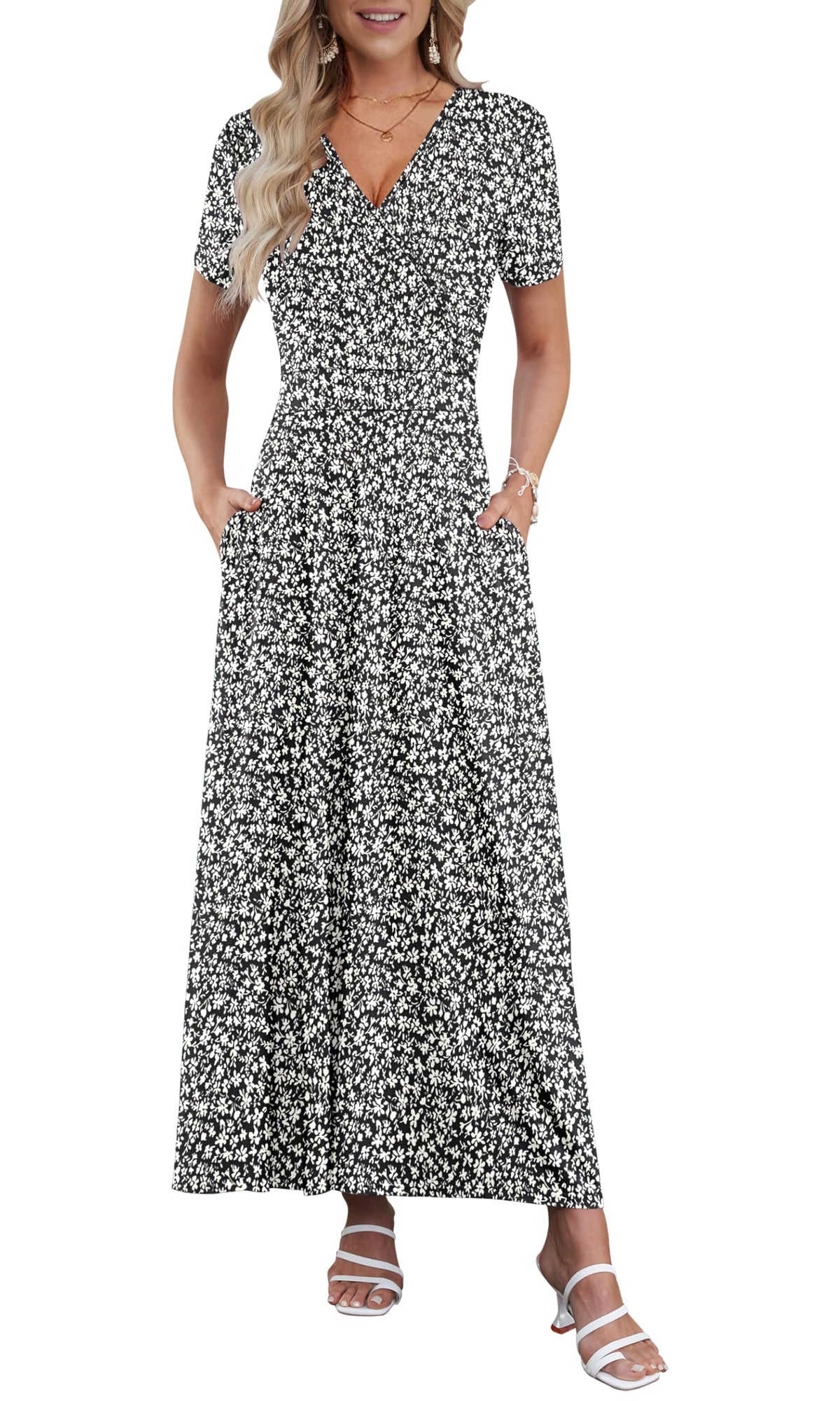 AUSELILY Maxi Dresses for Women Ankle Length Floral Beach Long Flowy Dress