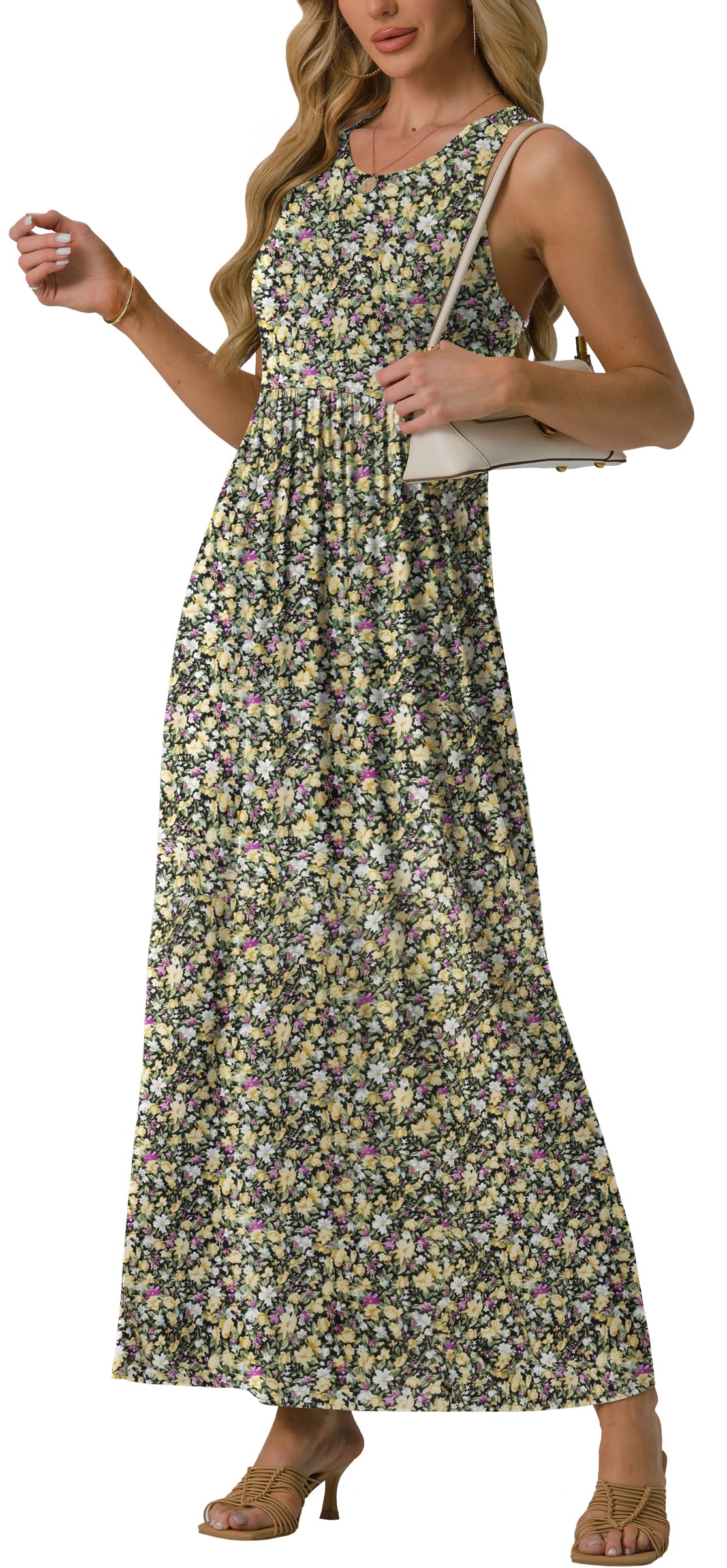 GRECERELLE Women's Summer Sleeveless Casual Long Tank Maxi Dress with Pockets (XS-3XL)