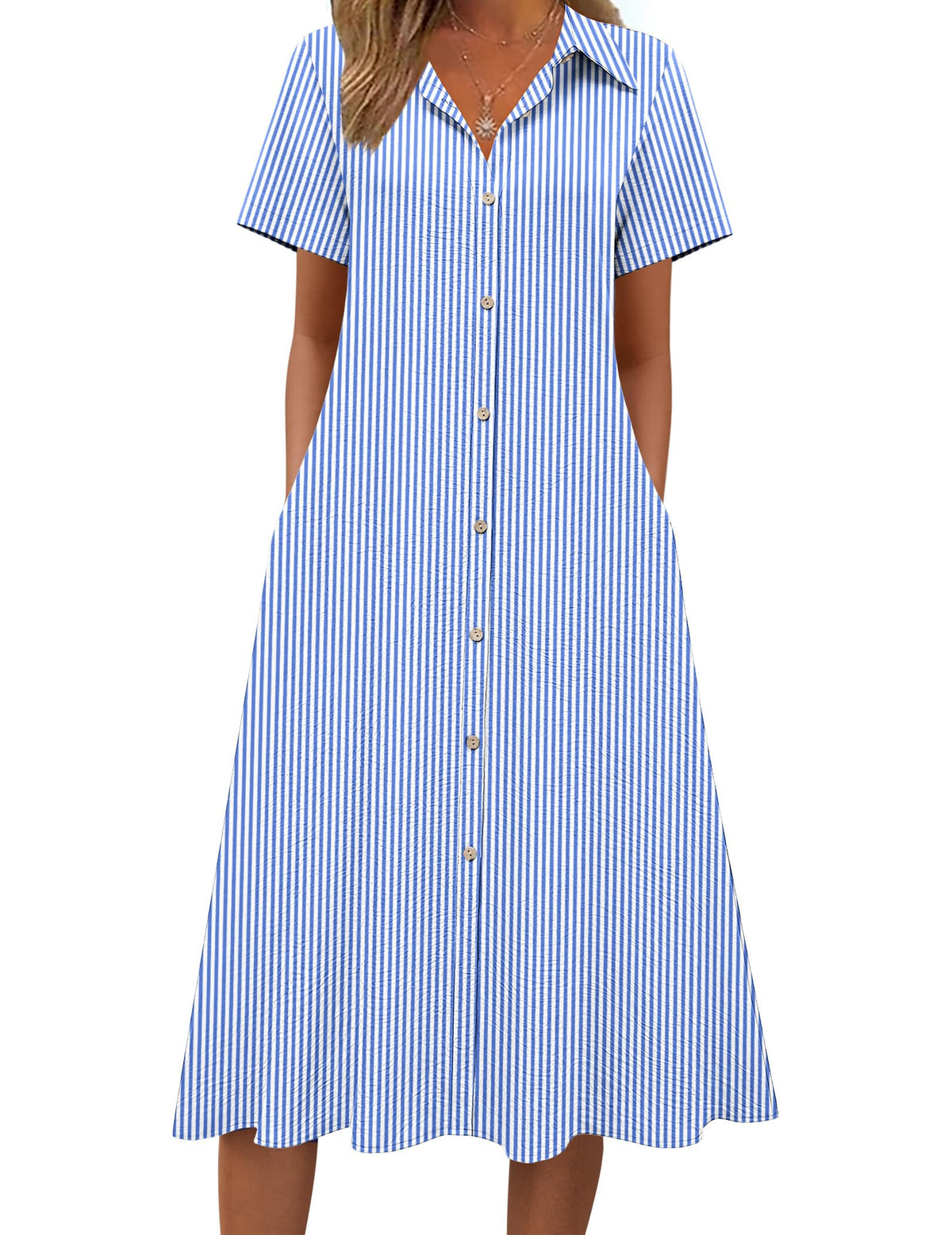 Zeagoo Summer Dresses for Women 2026 Button Down Shirt Dresses Aline Long Sundress Short Sleeve Beach Travel Cover Up