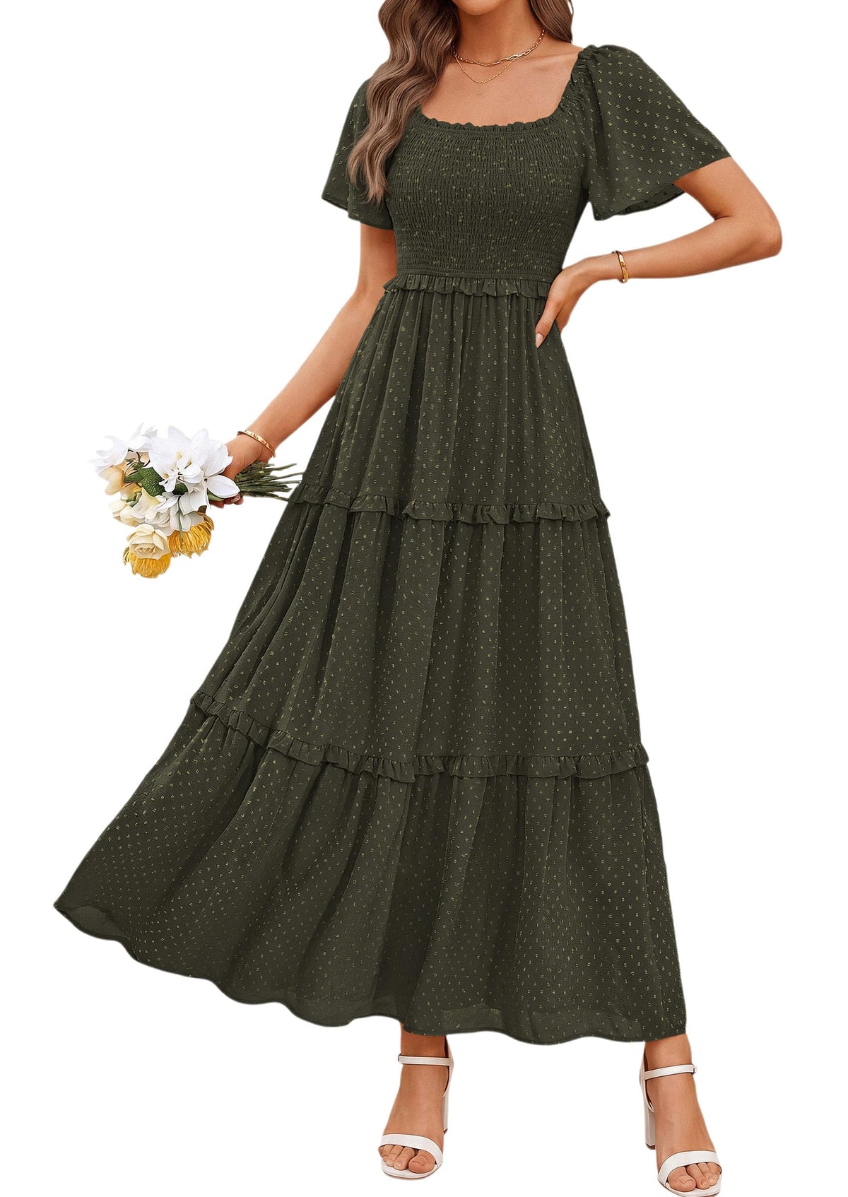 PRETTYGARDEN Womens Summer Dresses Boho Maxi Swiss Dot Dress
