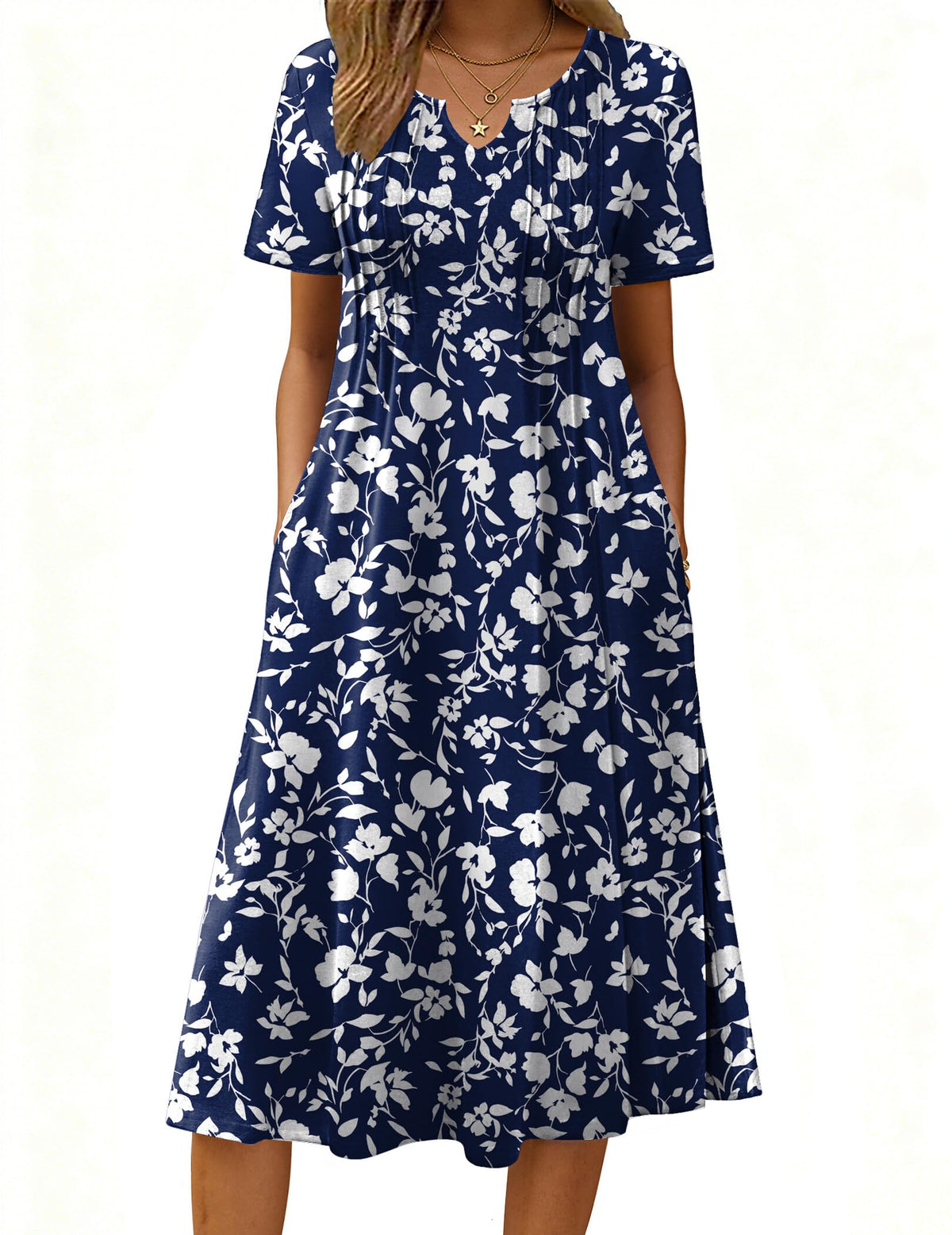 Zeagoo Summer Dresses for Women 2026 Casual Short Sleeve Aline Midi Dress with Pocket Flowy Pleated Tshirt Beach Sundress