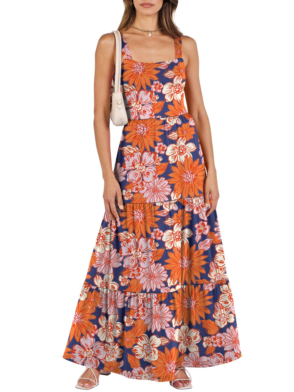 ANRABESS Women's Summer Flowy Maxi Dress Square Neck Sundress with Pockets