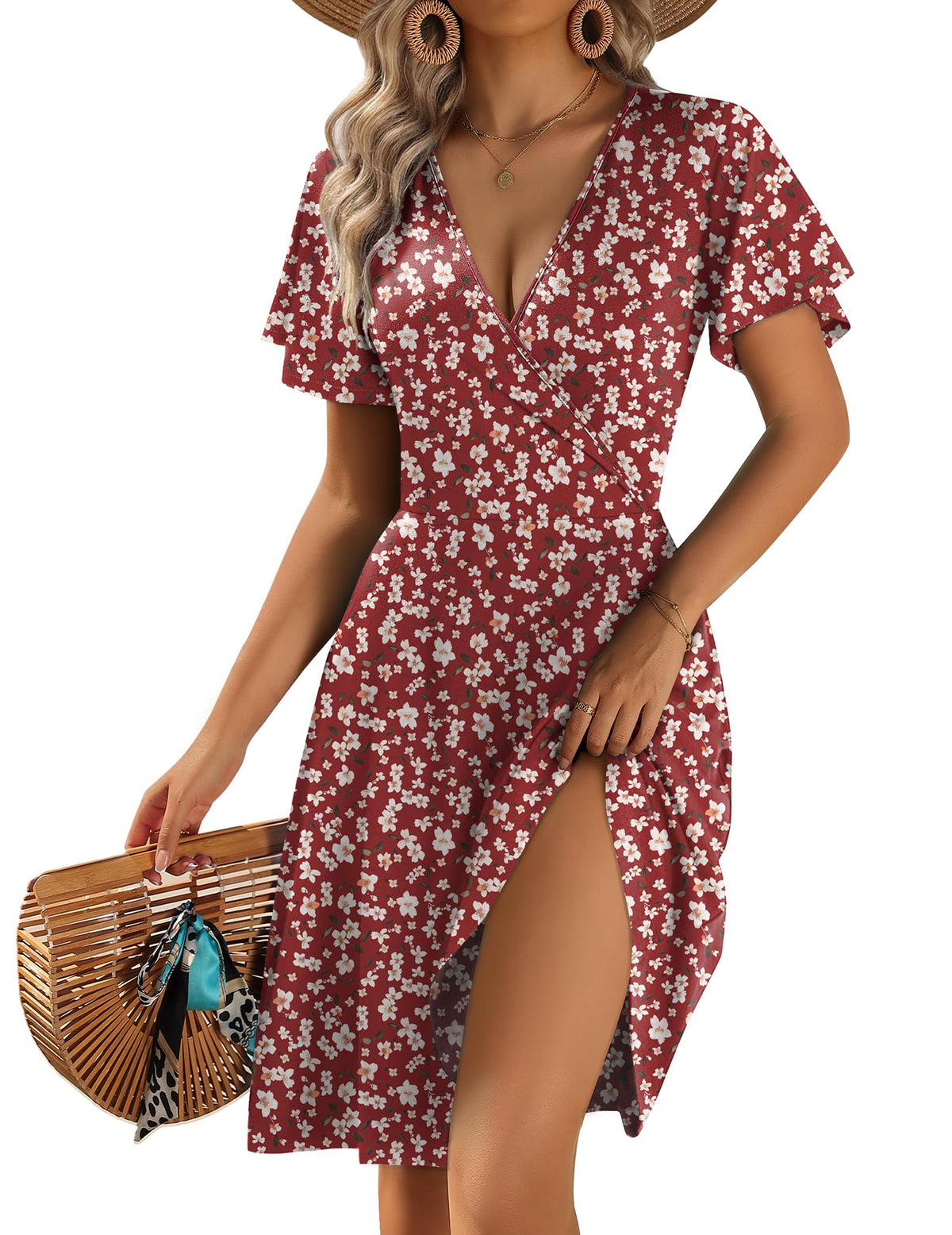 Zeagoo Womens Summer Dresses Wrap V Neck Dress Floral A-Line Ruffle Sleeve Casual Sundress with Pockets 2026