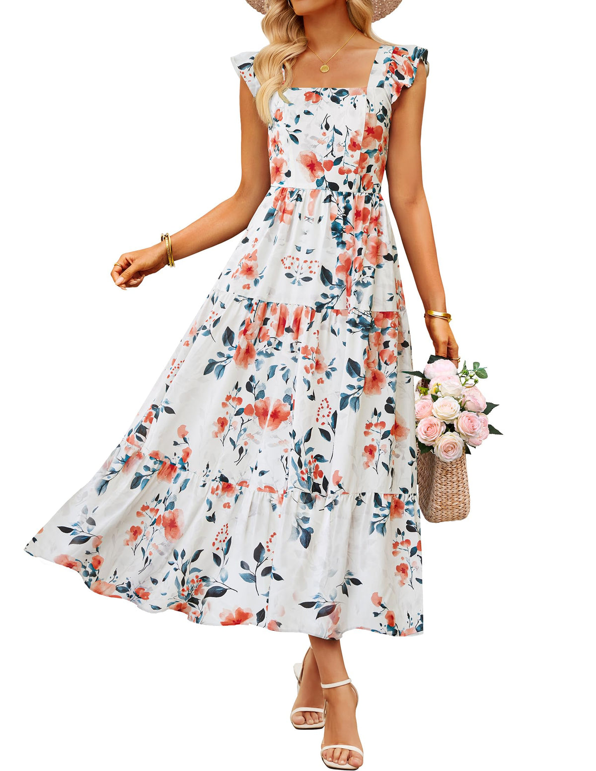 ZESICA Women's Summer Boho Floral Wedding Guest Midi Dresses