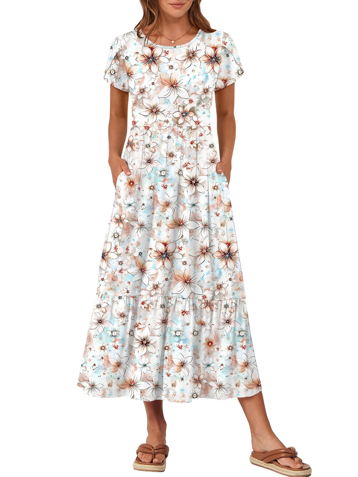 ANRABESS Womens Summer Petal Short Sleeve Maxi Dress with Pockets
