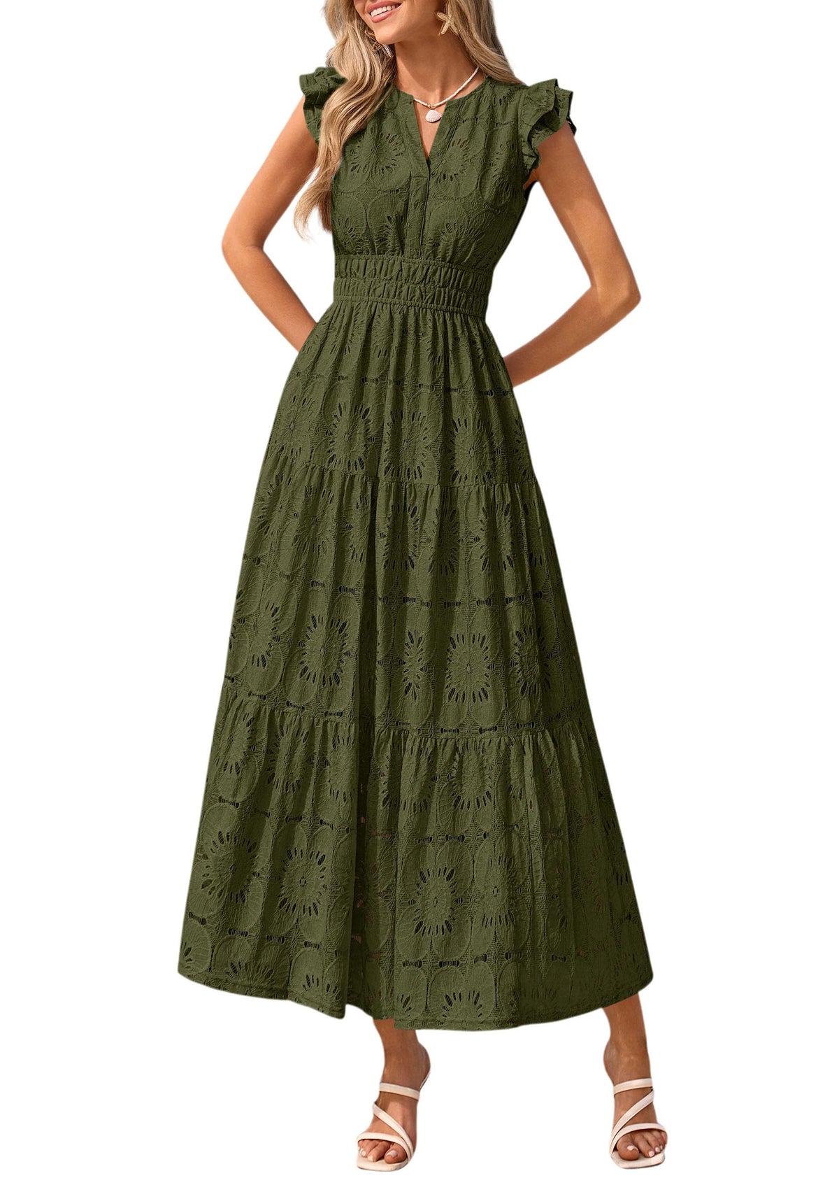 PRETTYGARDEN Women's Summer Eyelet Boho Maxi Dresses