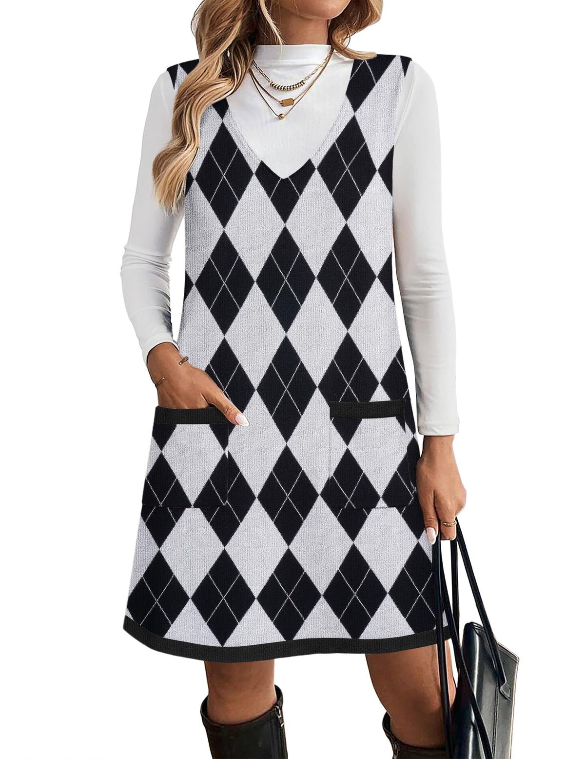 Zeagoo Women's Sweater Vest Dresses for Women 2026 V Neck Sleeveless Knit Pullover Sweater with Pockets Fall Winter Outfits