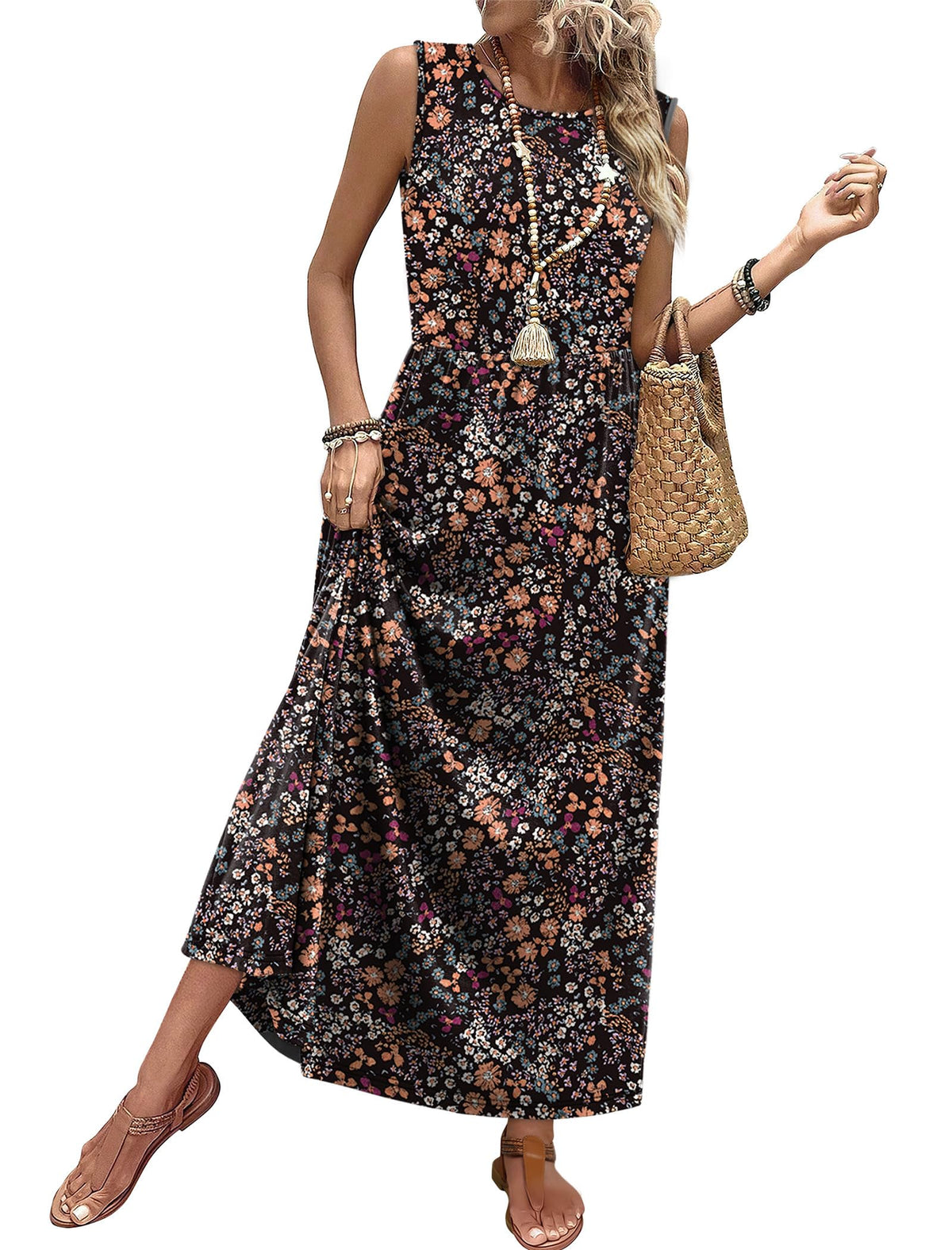 WIHOLL Summer Dresses for Women 2026 Maxi Dresses Long Flowy A Line Sleeveless Sundresses with Pockets