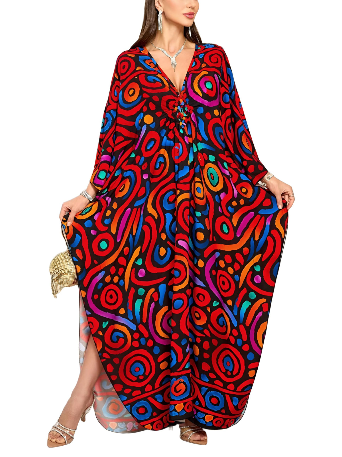 KEYLORTING Plus Size Kaftan Dress Women, African Moo Moo Print Caftan, Batwing Dress, Beach Cover Up for Party and Loungewear
