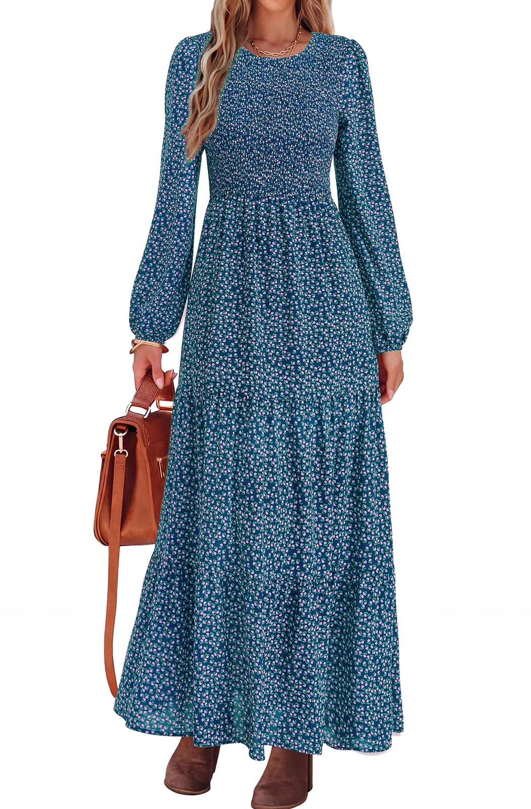 PRETTYGARDEN Long Sleeve Floral Maxi Fall Dresses for Women Trendy Outfits