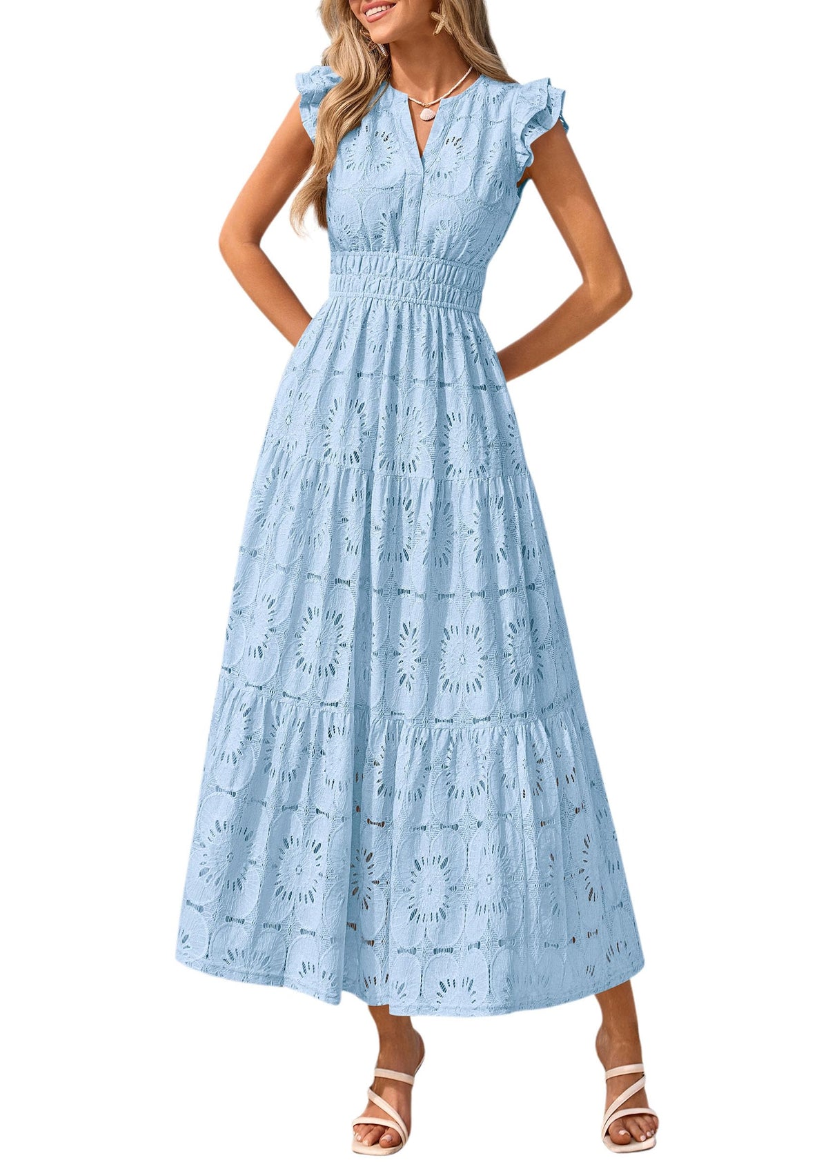 PRETTYGARDEN Women's Summer Eyelet Boho Maxi Dresses
