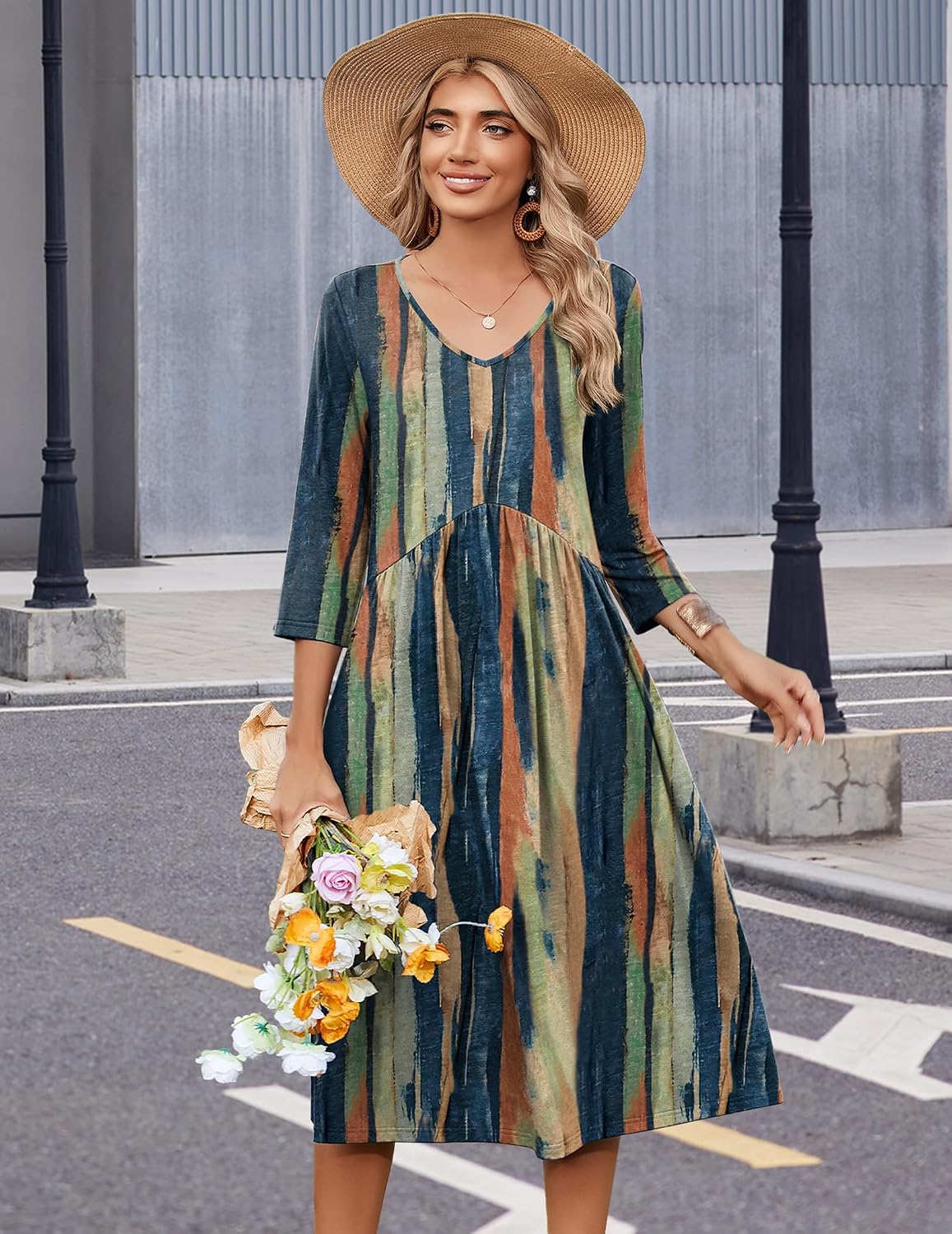 Zeagoo Summer Dresses for Women 2026 3/4 Sleeve Casual Midi Tshirt Dresses